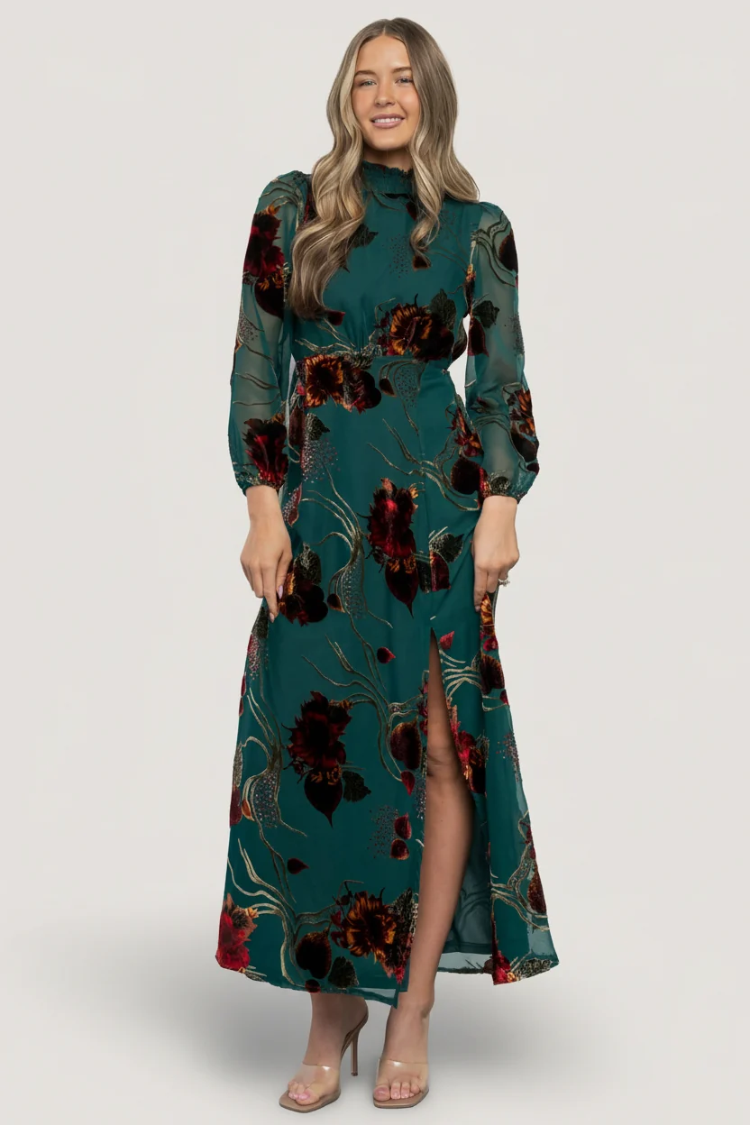 Caspian Smocked Maxi Dress — Jade Multi Velvet