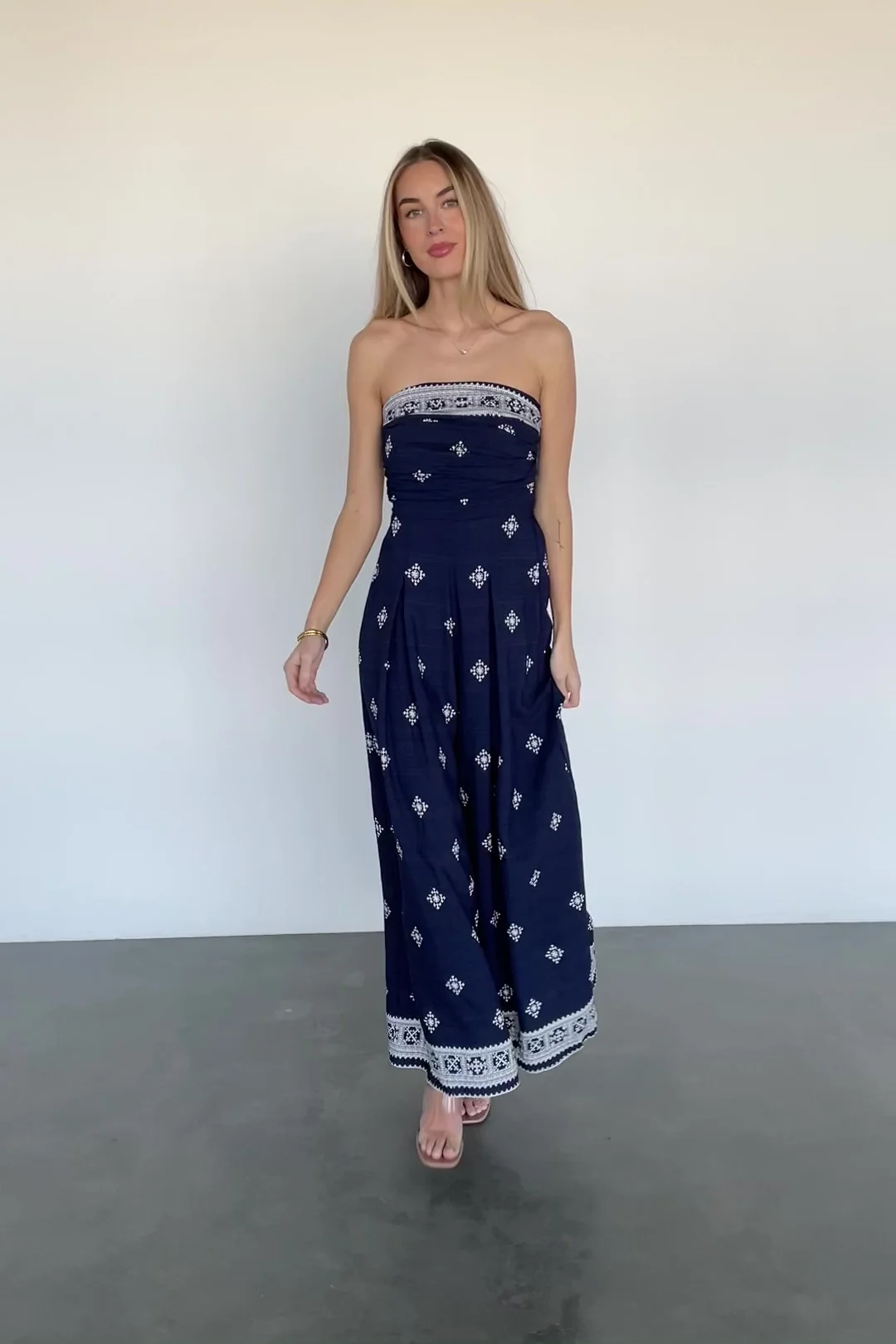 Córdoba Strapless Wide-Leg Jumpsuit Navy Print