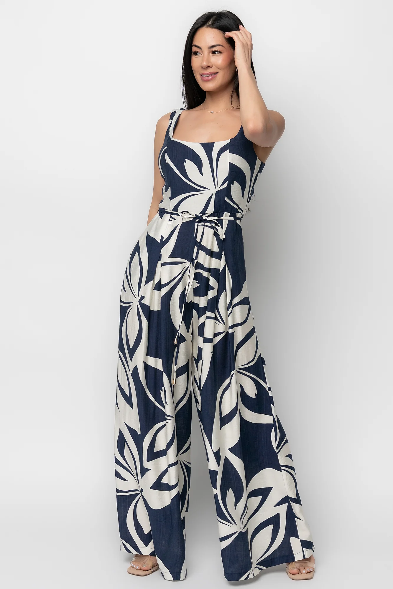 Manuela Wide-Leg Jumpsuit, Navy Print