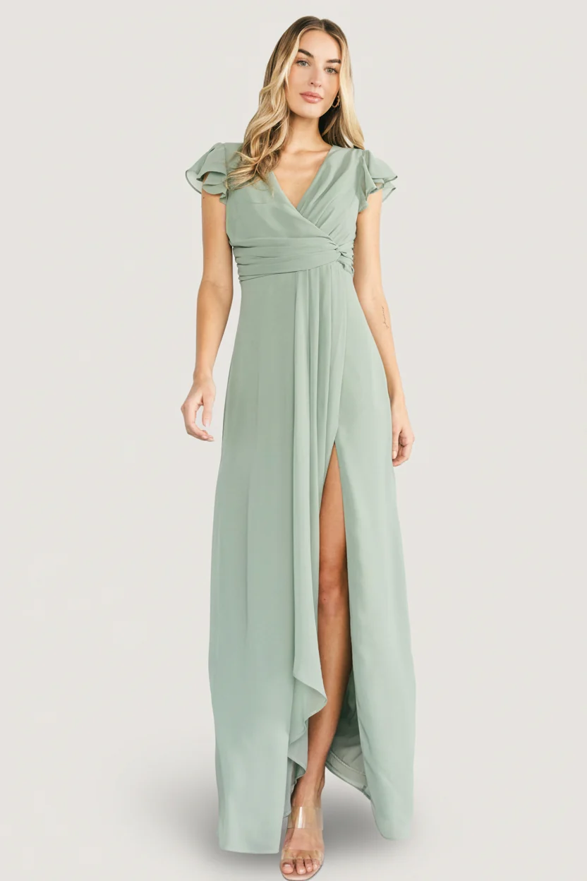 Jasmine Chiffon Maxi Dress - Dusty Green 1 Jasmine Chiffon Maxi Dress - Dusty Green
