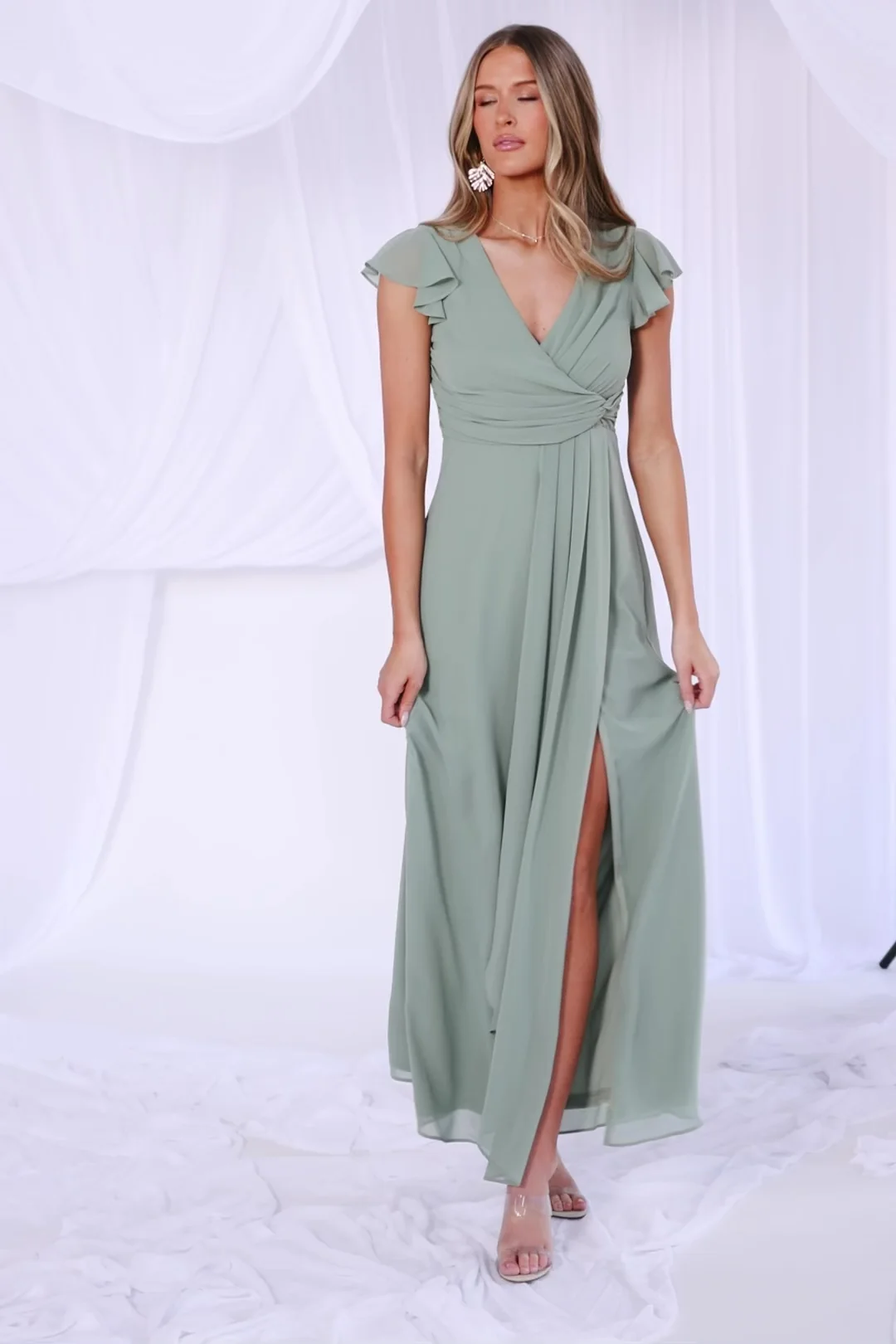 Jasmine Chiffon Maxi Dress - Dusty Green 2 Jasmine Chiffon Maxi Dress - Dusty Green
