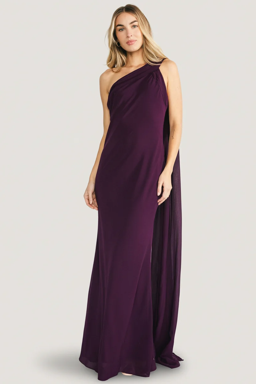 Julianne One Shoulder Maxi Dress — Dark Plum 14 Julianne One Shoulder Maxi Dress — Dark Plum