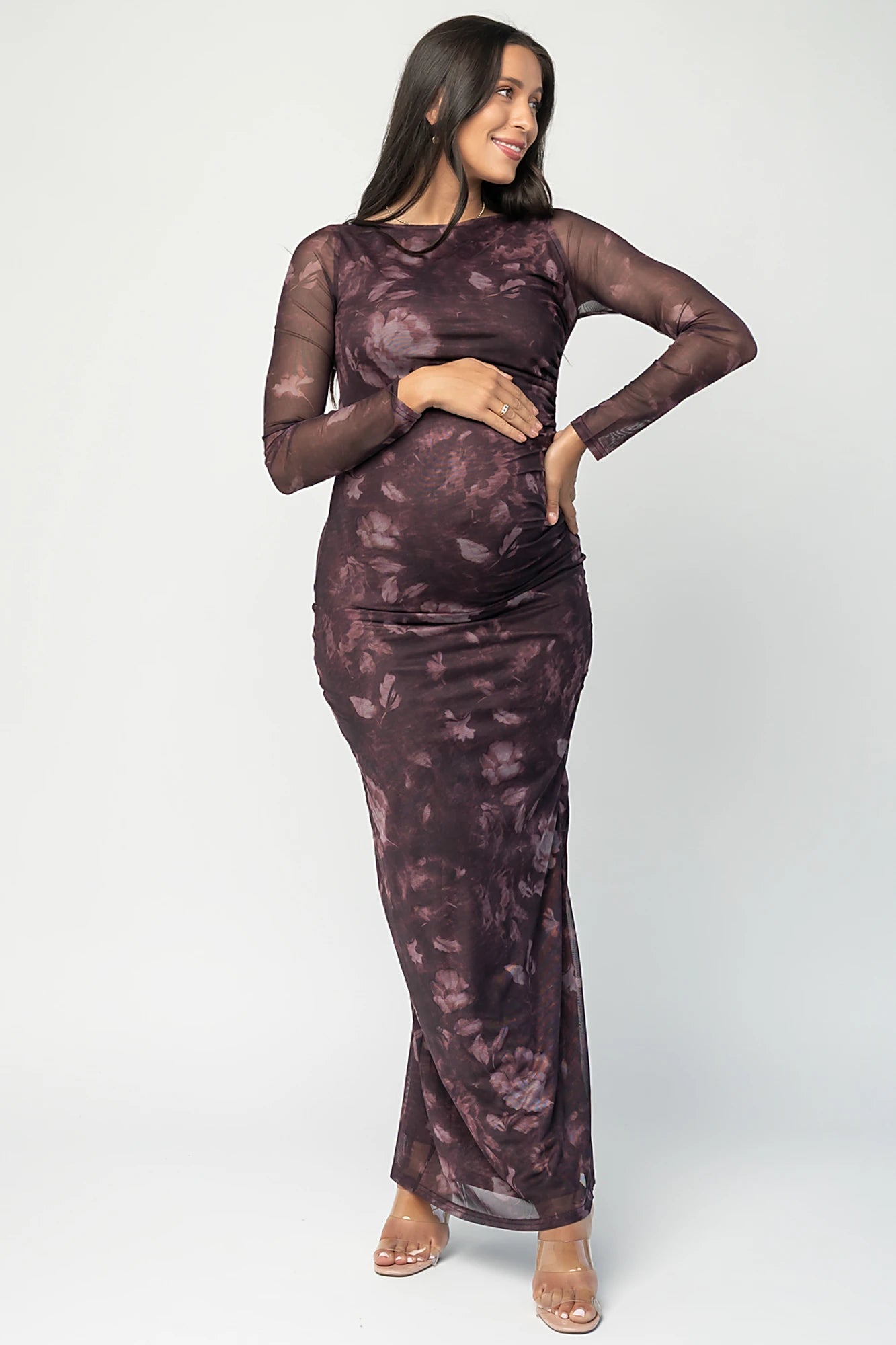 Isadora Mesh Bodycon Maxi — Deep Plum Floral 4 Isadora Mesh Bodycon Maxi — Deep Plum Floral