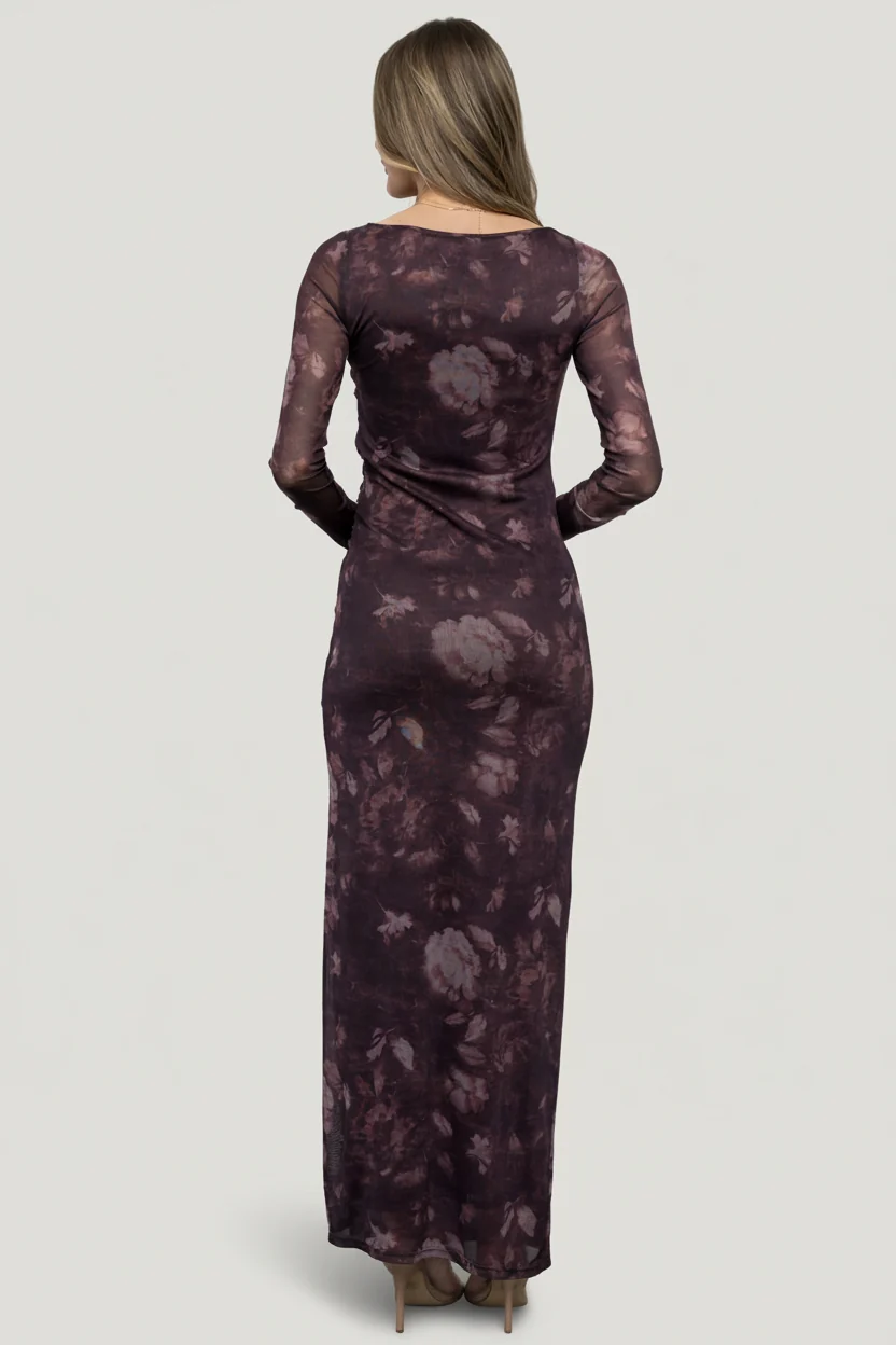 Isadora Mesh Bodycon Maxi — Deep Plum Floral 6 Isadora Mesh Bodycon Maxi — Deep Plum Floral
