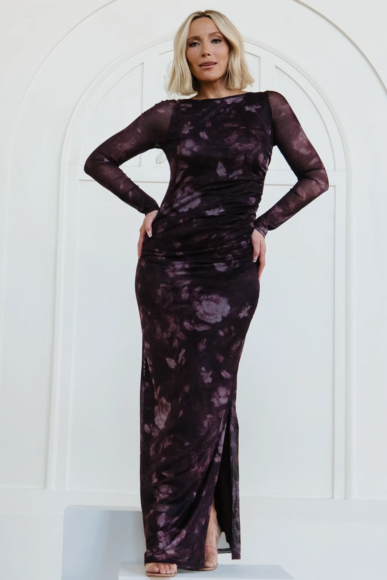 Isadora Mesh Bodycon Maxi — Deep Plum Floral 7 Isadora Mesh Bodycon Maxi — Deep Plum Floral