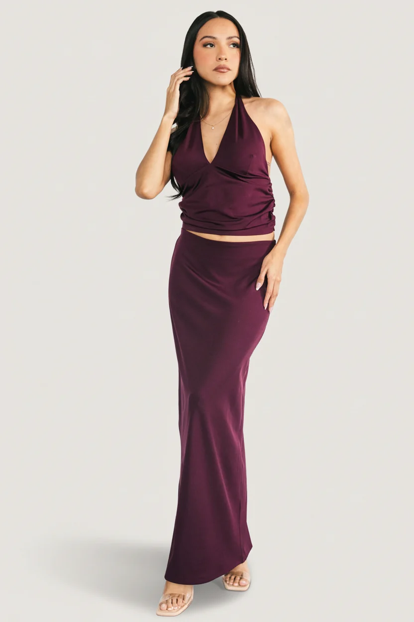 Zaria Halter Two-Piece Maxi Set — Mulberry