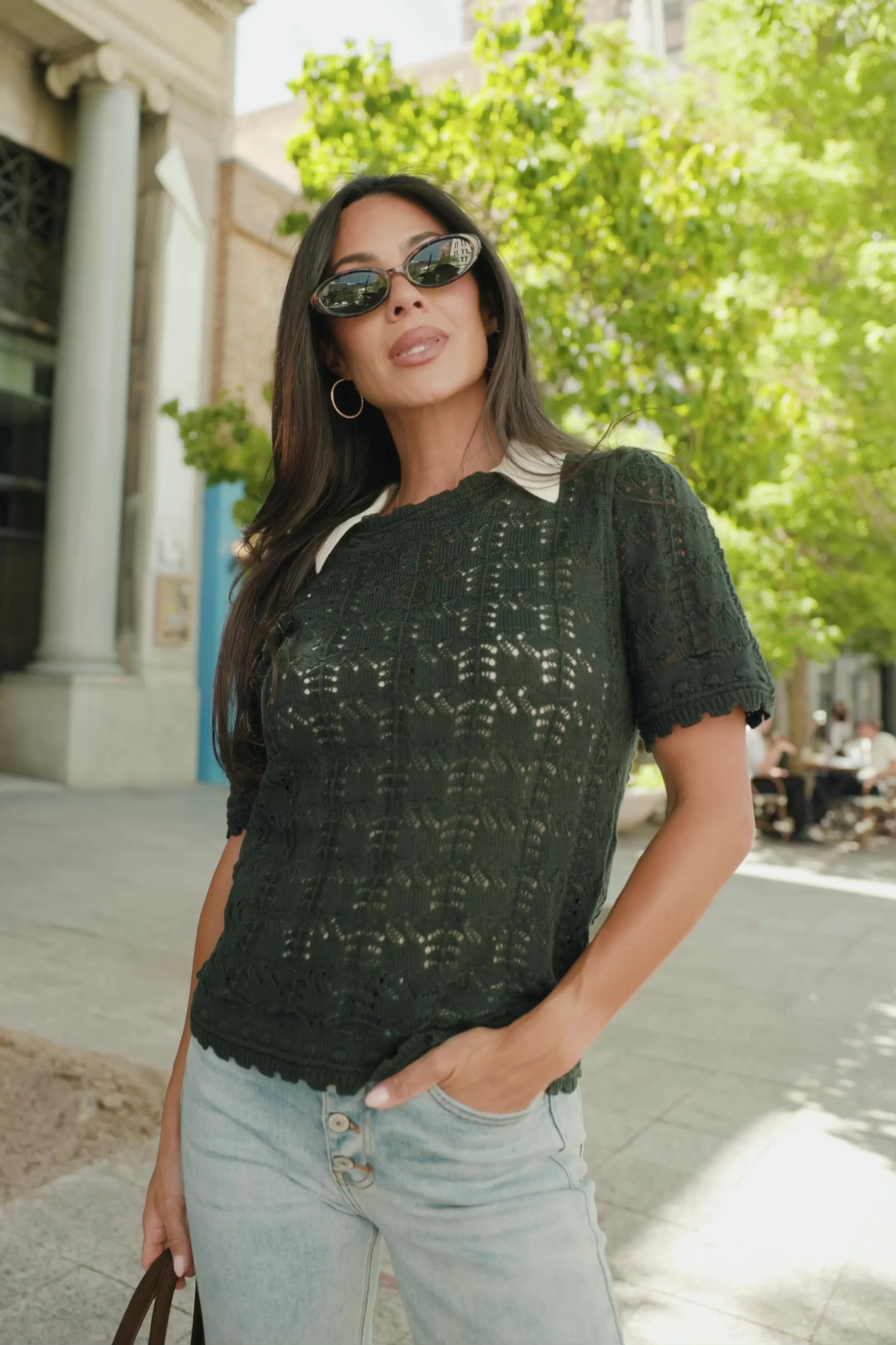 Serenity Knit Top - Scalloped Dark Green