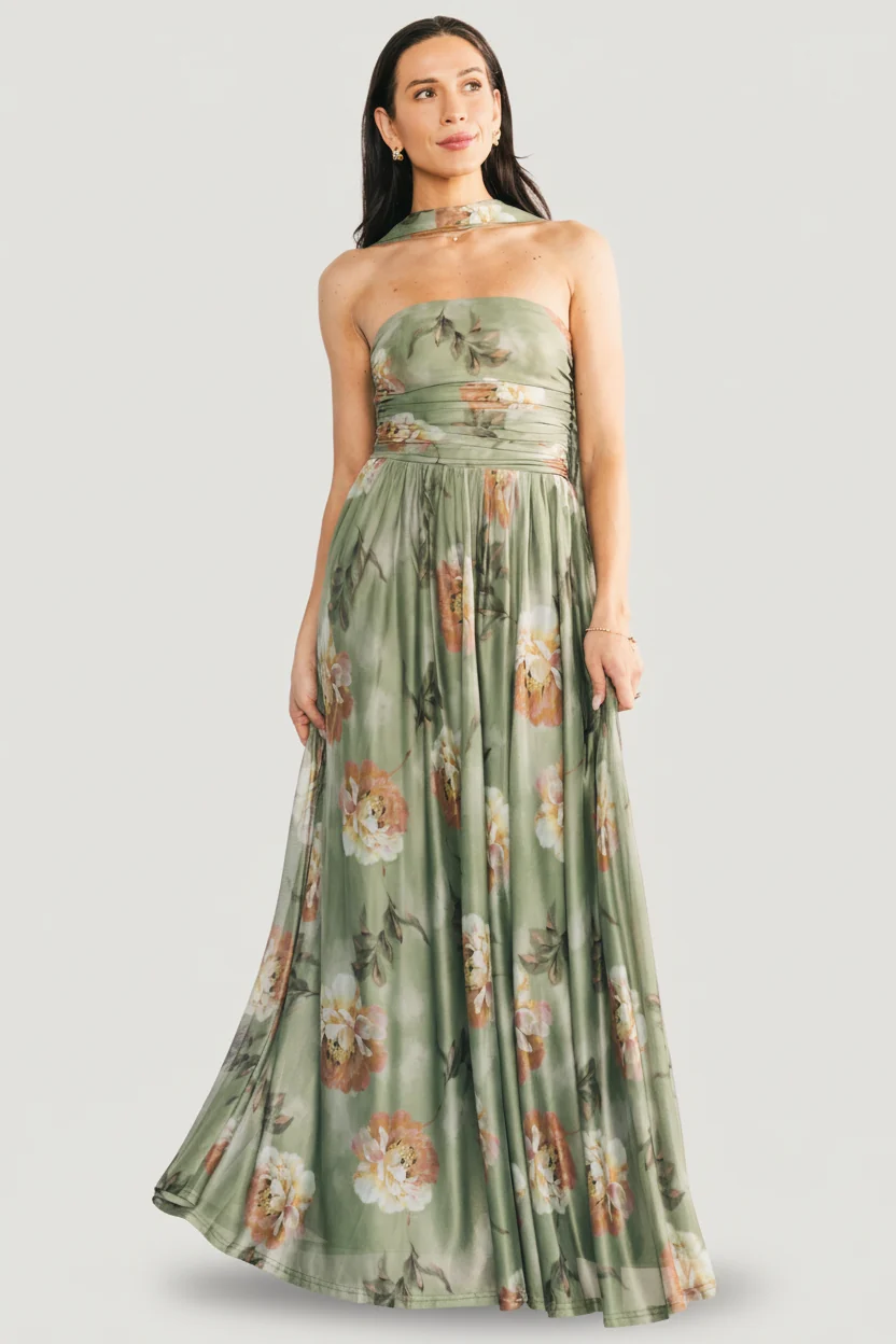 Elias Strapless Maxi Dress - Dark Sage Floral