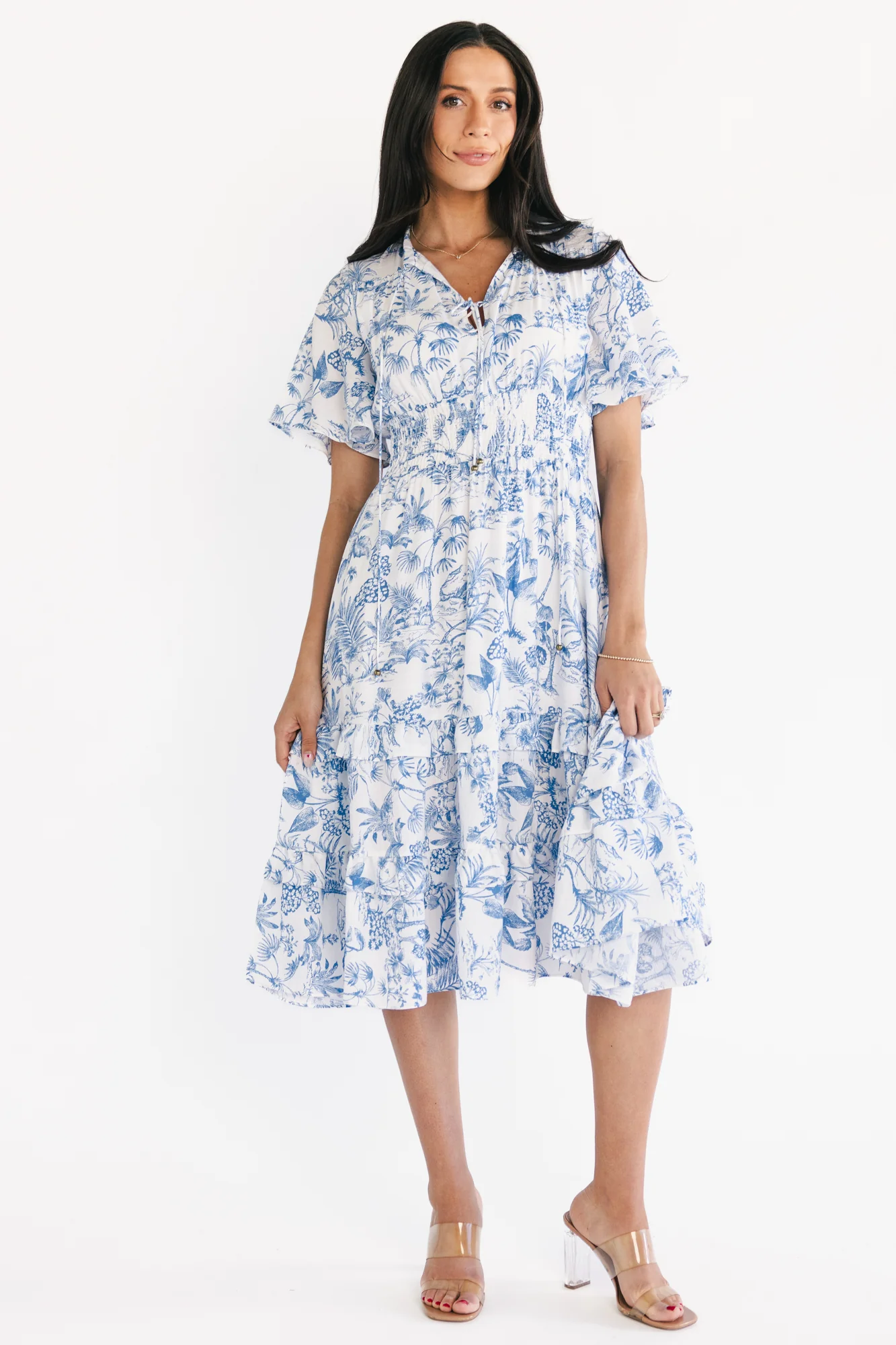Willow Boho Midi Dress — White & Blue