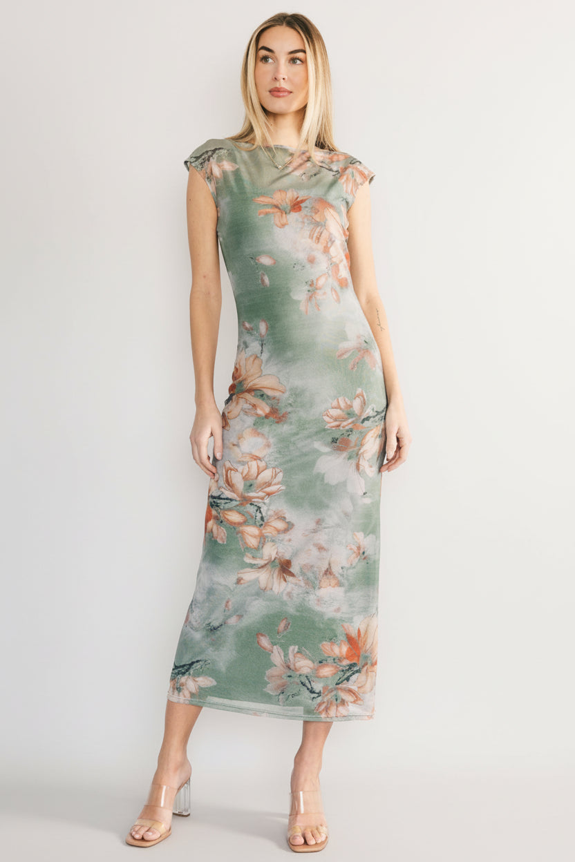 Daniela Mesh Midi Dress, Dusty Sage Floral
