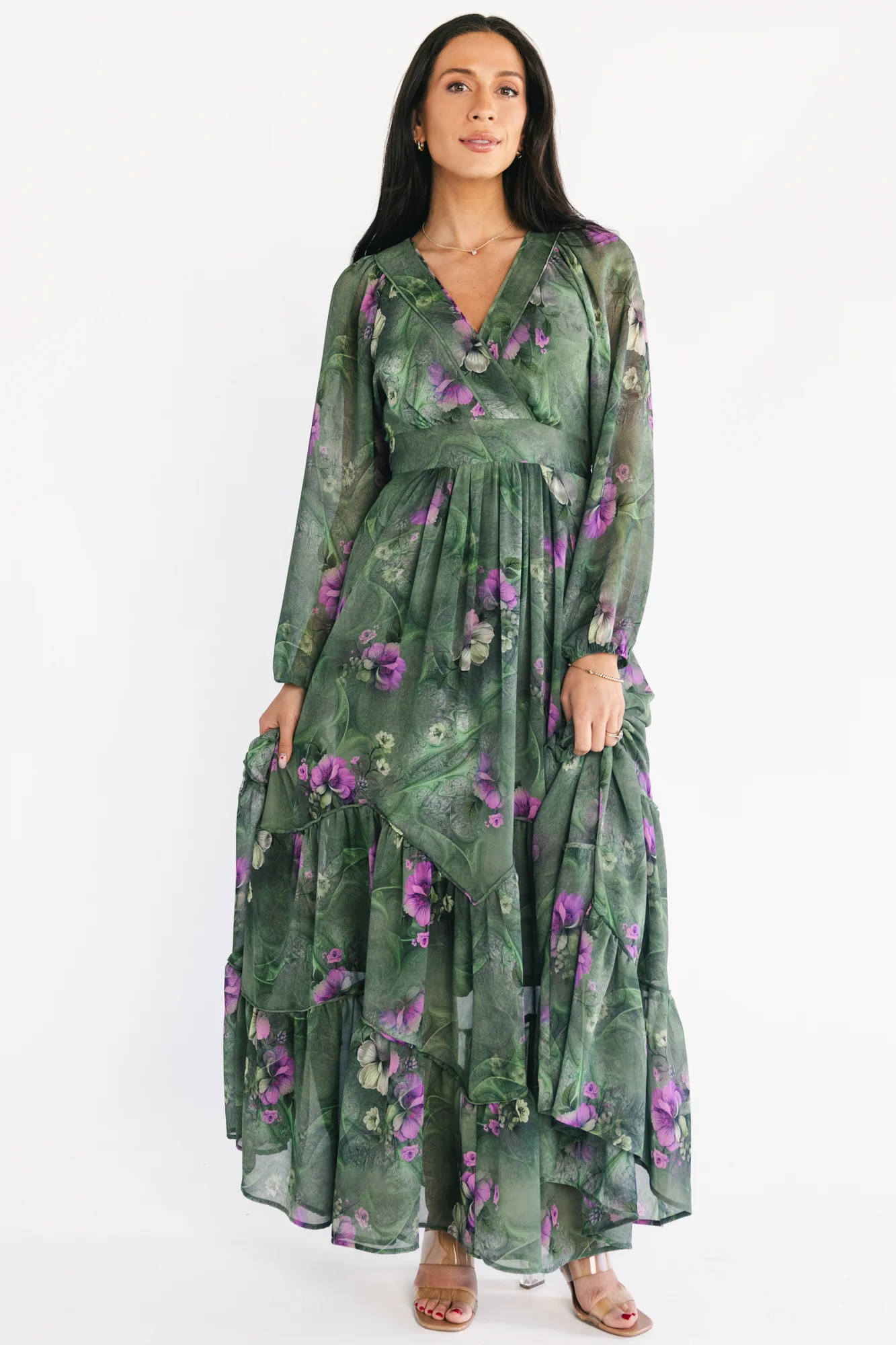 Johanna Maxi Dress | Deep Moss + Purple Floral