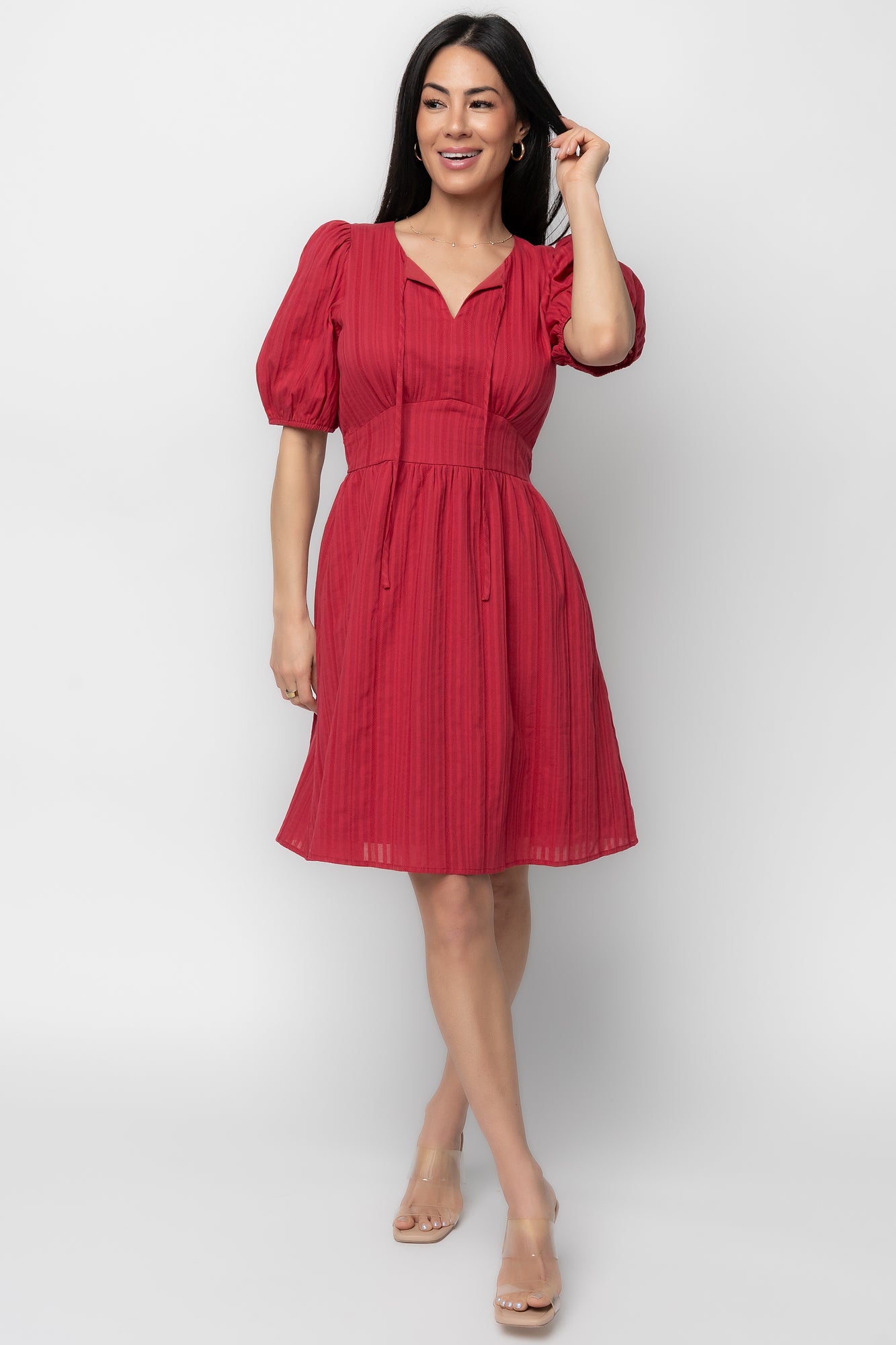Hayley Dusty Red Cotton Short Dress