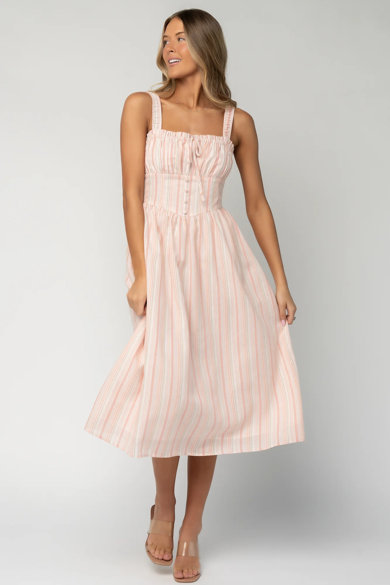 Melina Midi Dress — Peach Stripe Midi