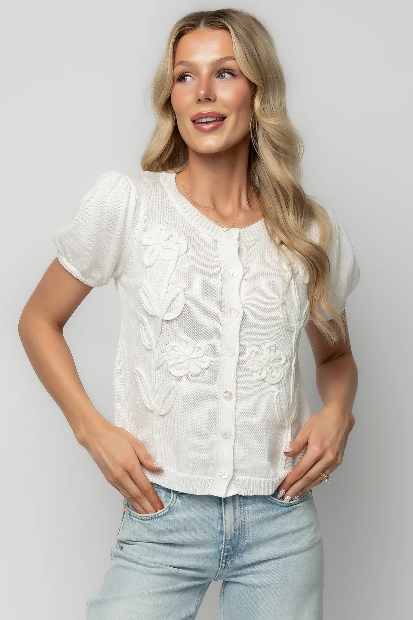 Eulalie Floral Appliqué Knit Cardigan