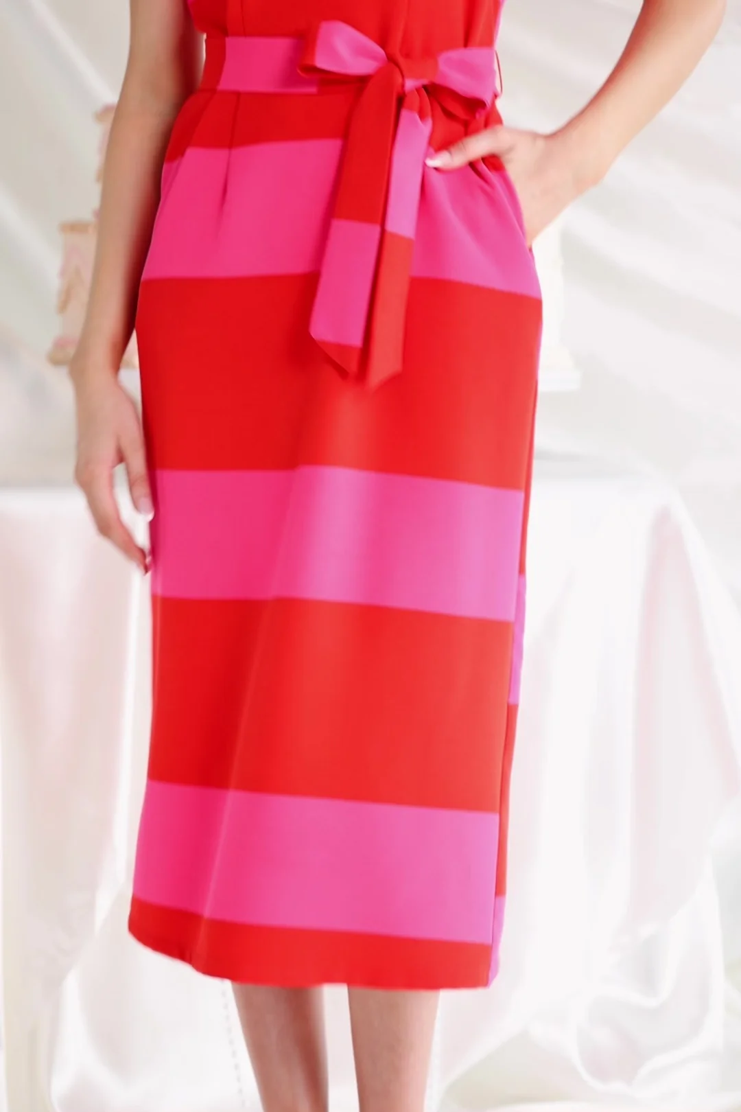 Andi Striped Midi Dress — Red & Pink Chiffon 2 Andi Striped Midi Dress — Red & Pink Chiffon