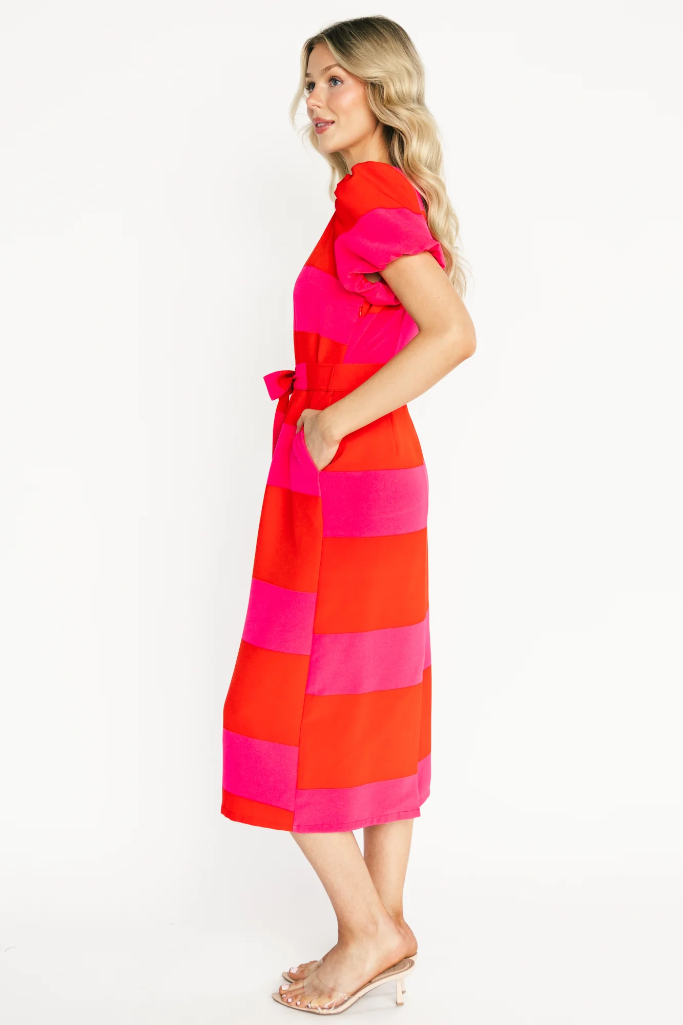 Andi Striped Midi Dress — Red & Pink Chiffon 4 Andi Striped Midi Dress — Red & Pink Chiffon