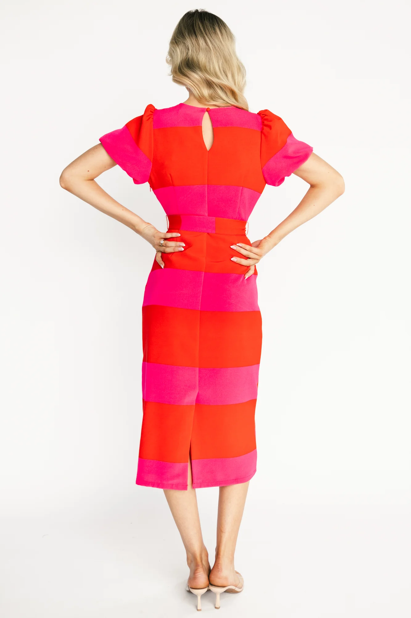 Andi Striped Midi Dress — Red & Pink Chiffon 5 Andi Striped Midi Dress — Red & Pink Chiffon