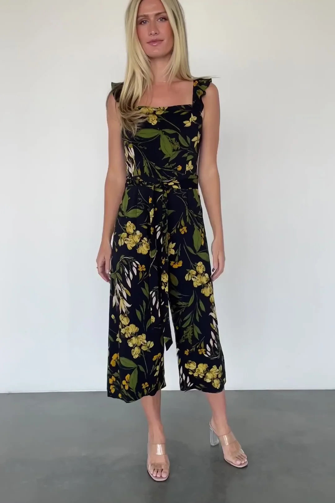 Gemma Smocked Jumpsuit — Black & Golden Floral