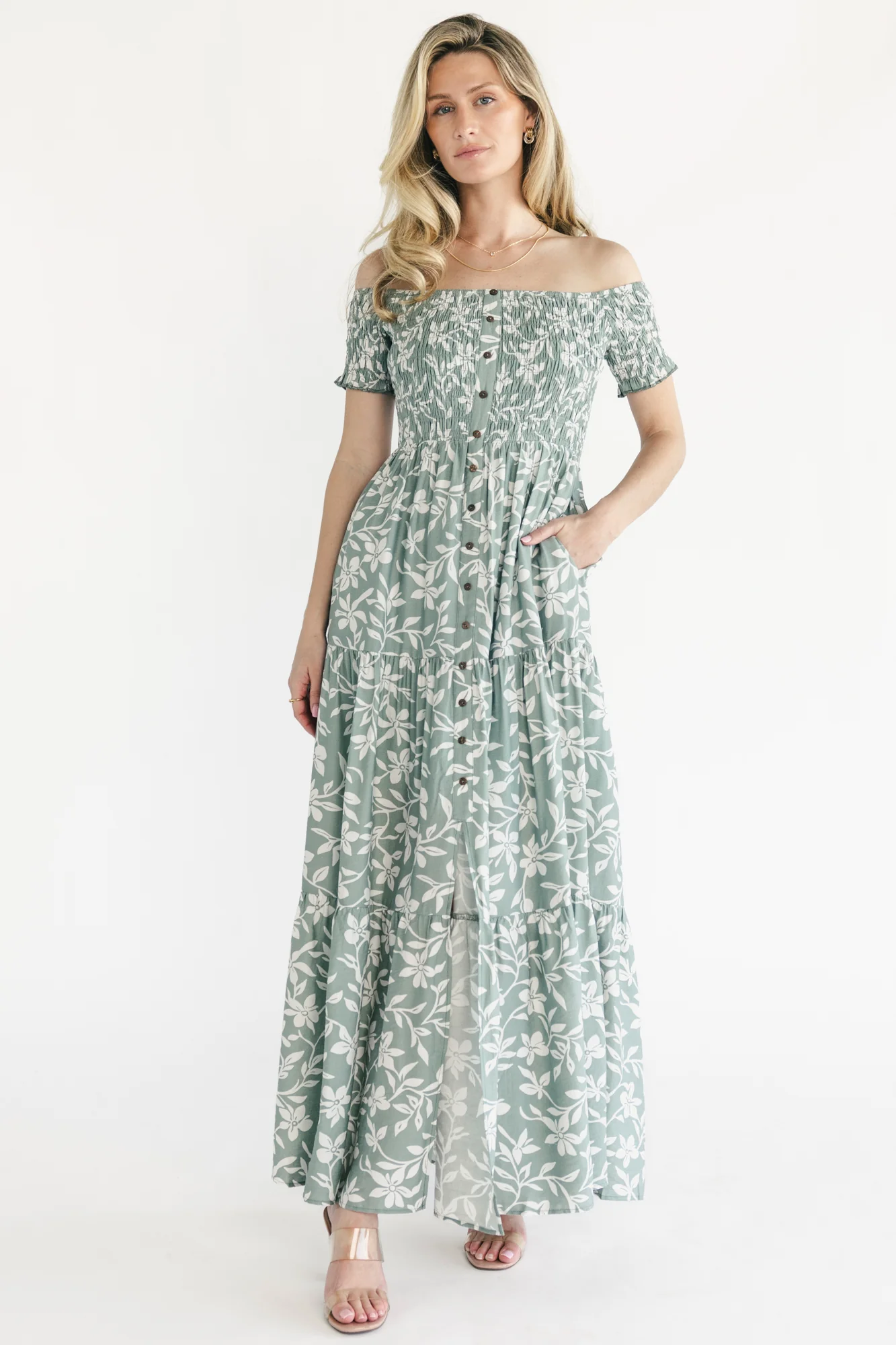 Payton Off-Shoulder Maxi Dress — Dusty Sage