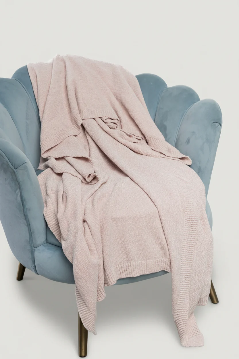 Chrissy Velvet Throw Blanket, Pale Blush