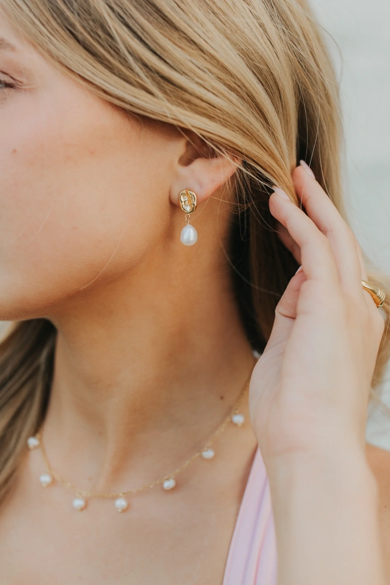 Ophelia Pearl Studs — 18K Gold Over Titanium 6 Ophelia Pearl Studs — 18K Gold Over Titanium