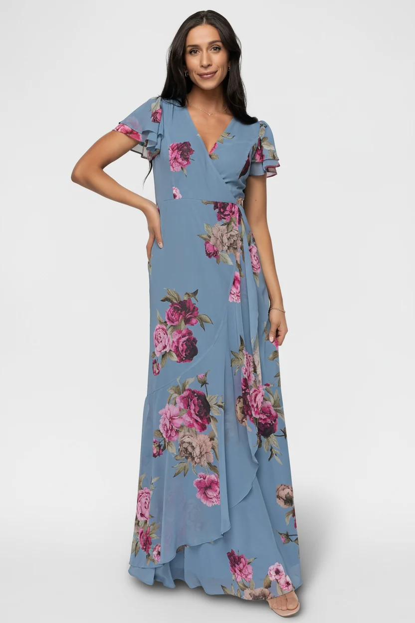Willa Maxi Dress - Slate Blue Floral Maxi