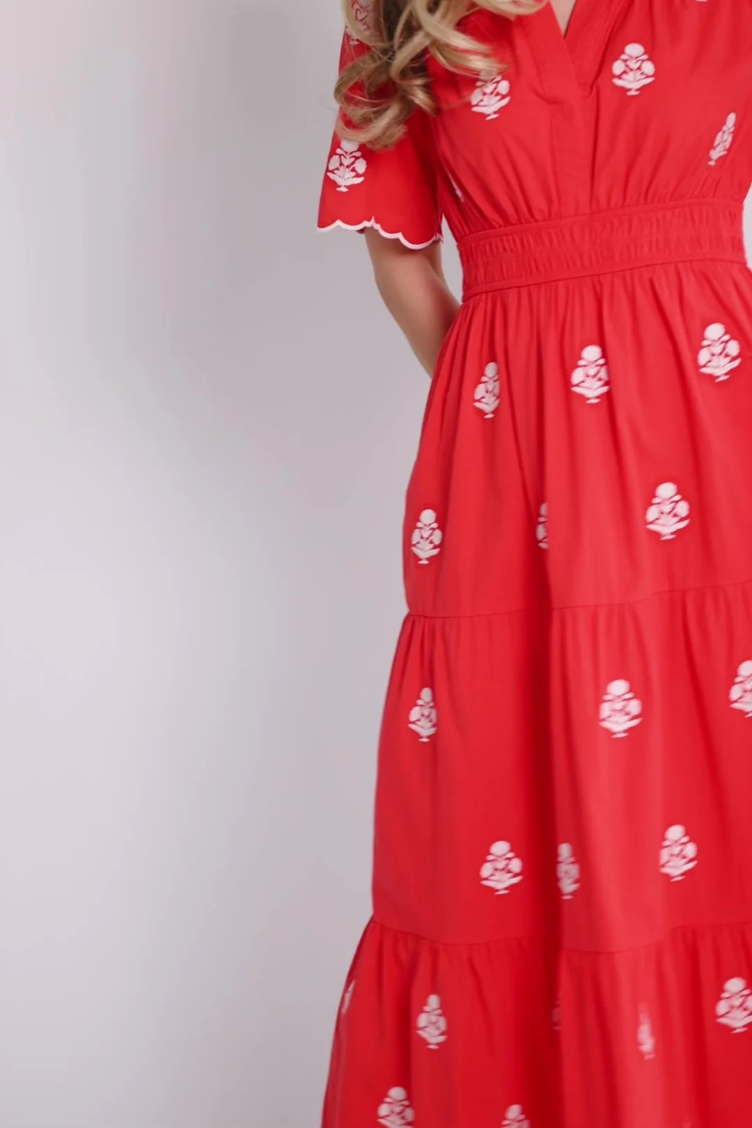 Delilah Embroidered Cotton Maxi Dress in Red 2 Delilah Embroidered Cotton Maxi Dress in Red