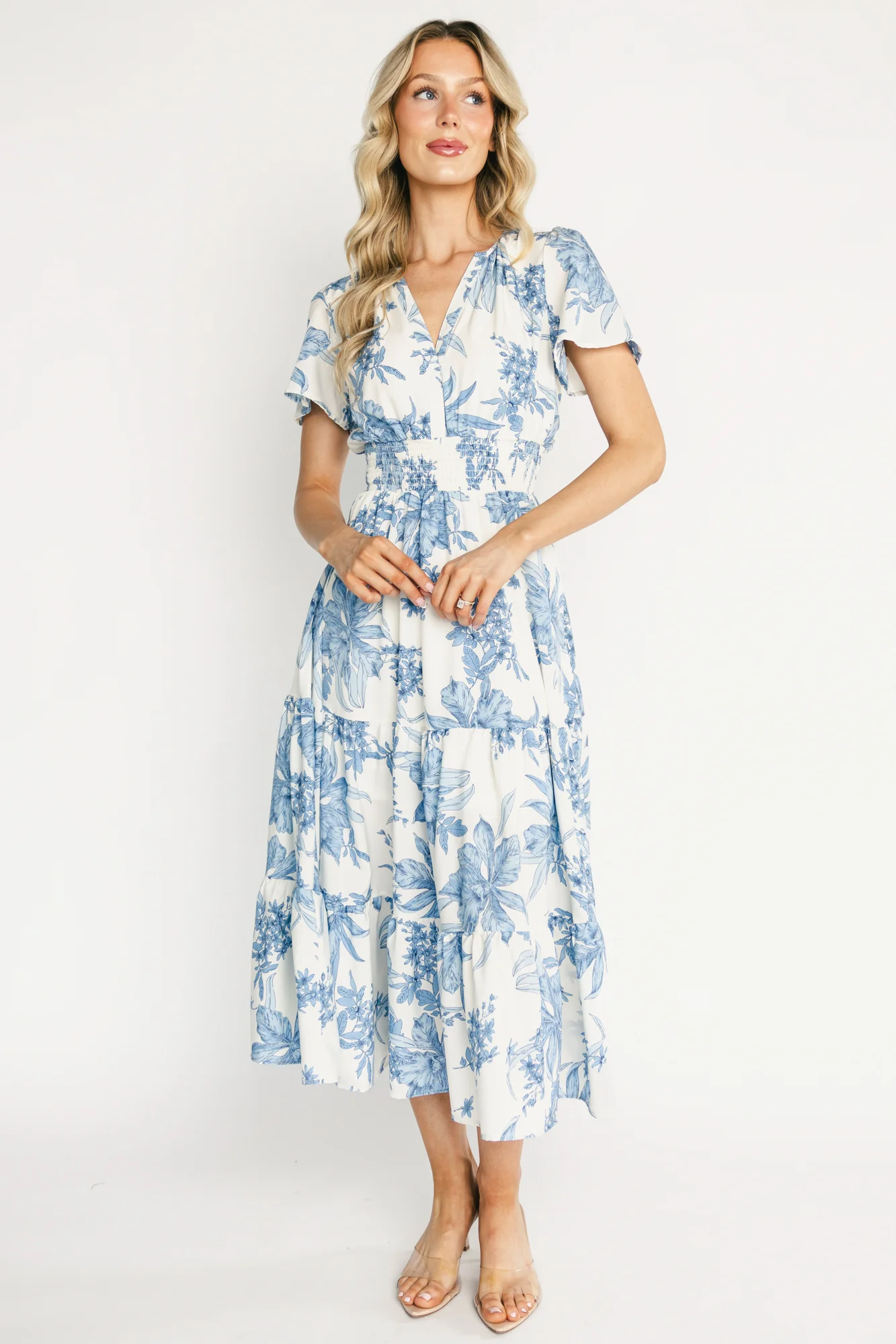 Holland Smocked Dress - Off White Blue Floral