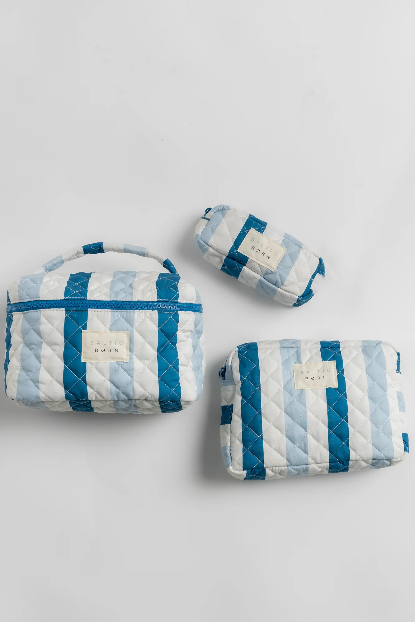 Kelani Quilted Cosmetic Bag Set - Blue Stripe