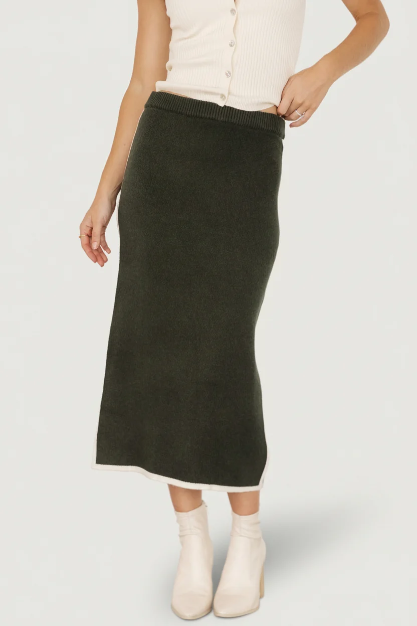 Ava Knit Midi Skirt - Dark Green Knit Skirt