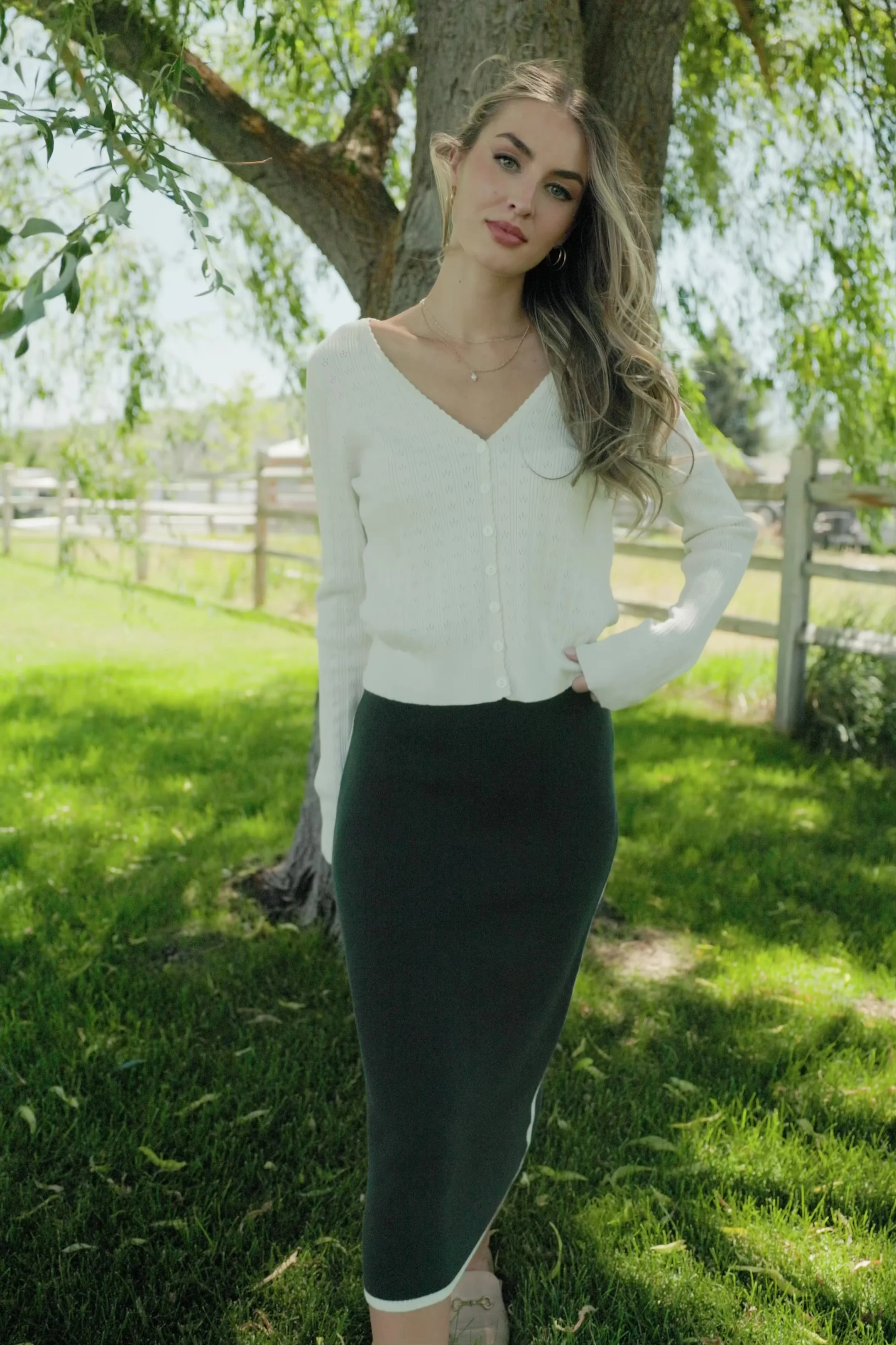 Ava Knit Midi Skirt - Dark Green Knit Skirt