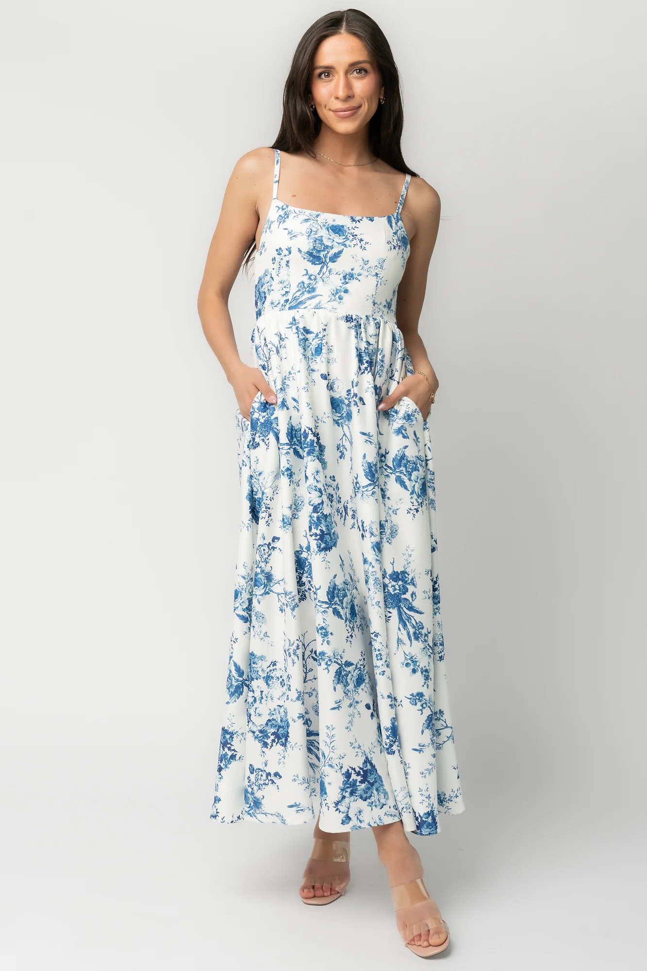 Celia Midi Dress | White + Blue Floral