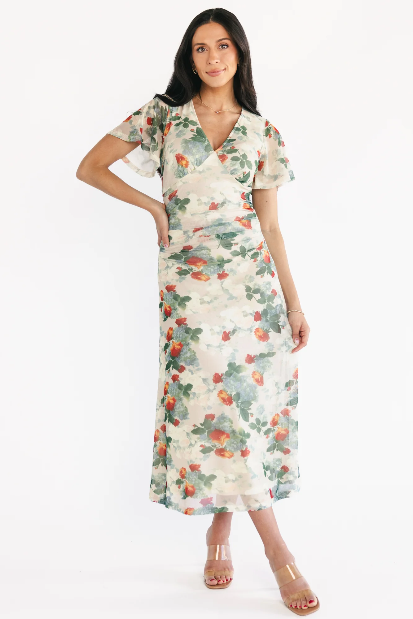 Amara Mesh Dress | Cream Multi Floral