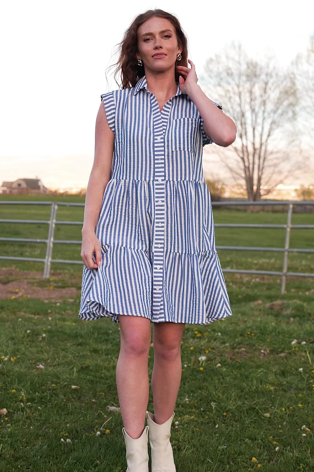 Charlie Short Dress | Blue Stripe