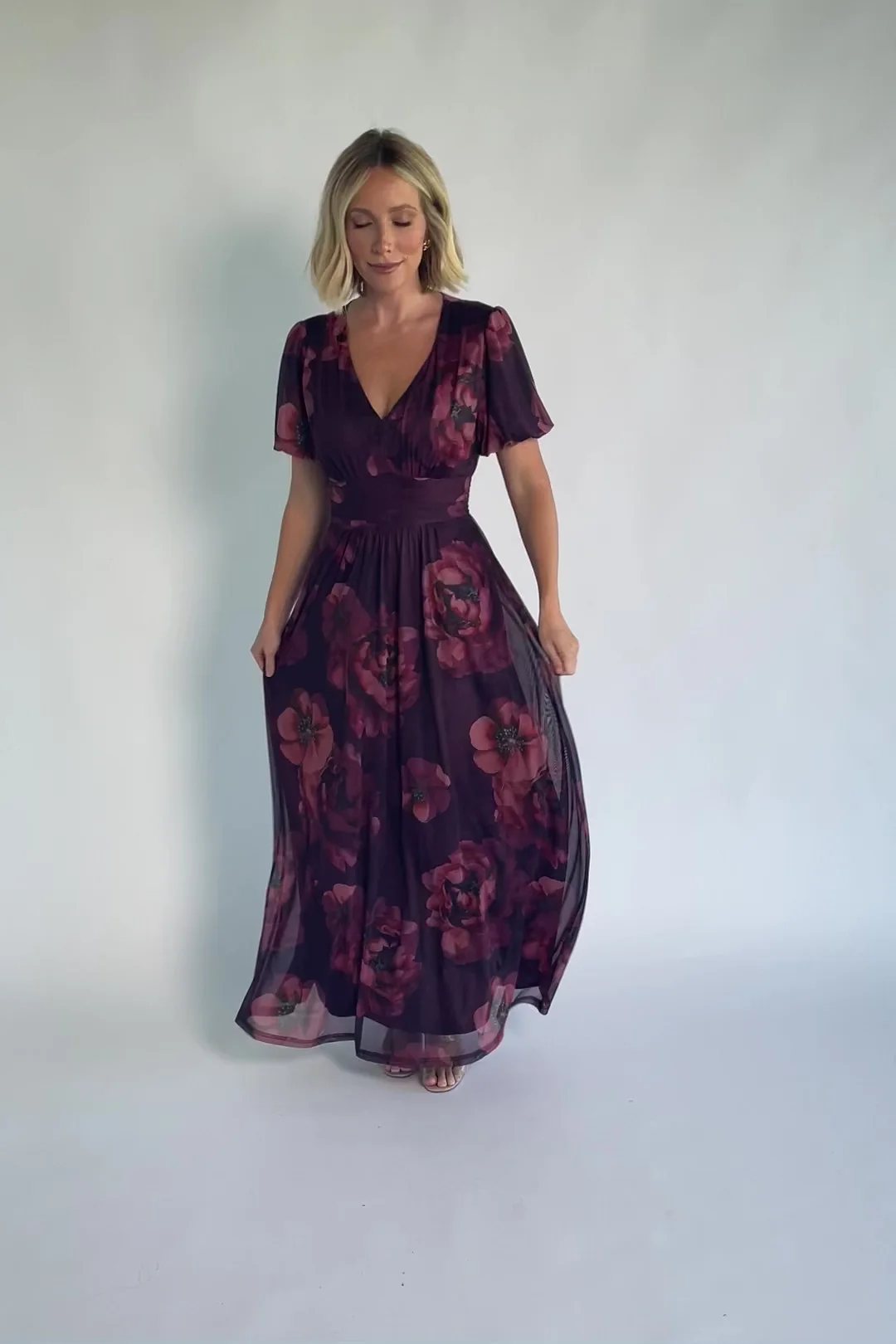 Whitney Mesh Maxi Dress | Deep Berry Floral