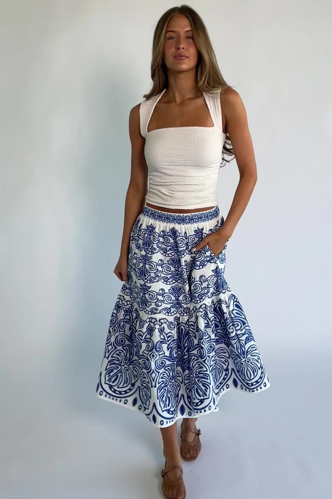Patience Skirt | White + Blue