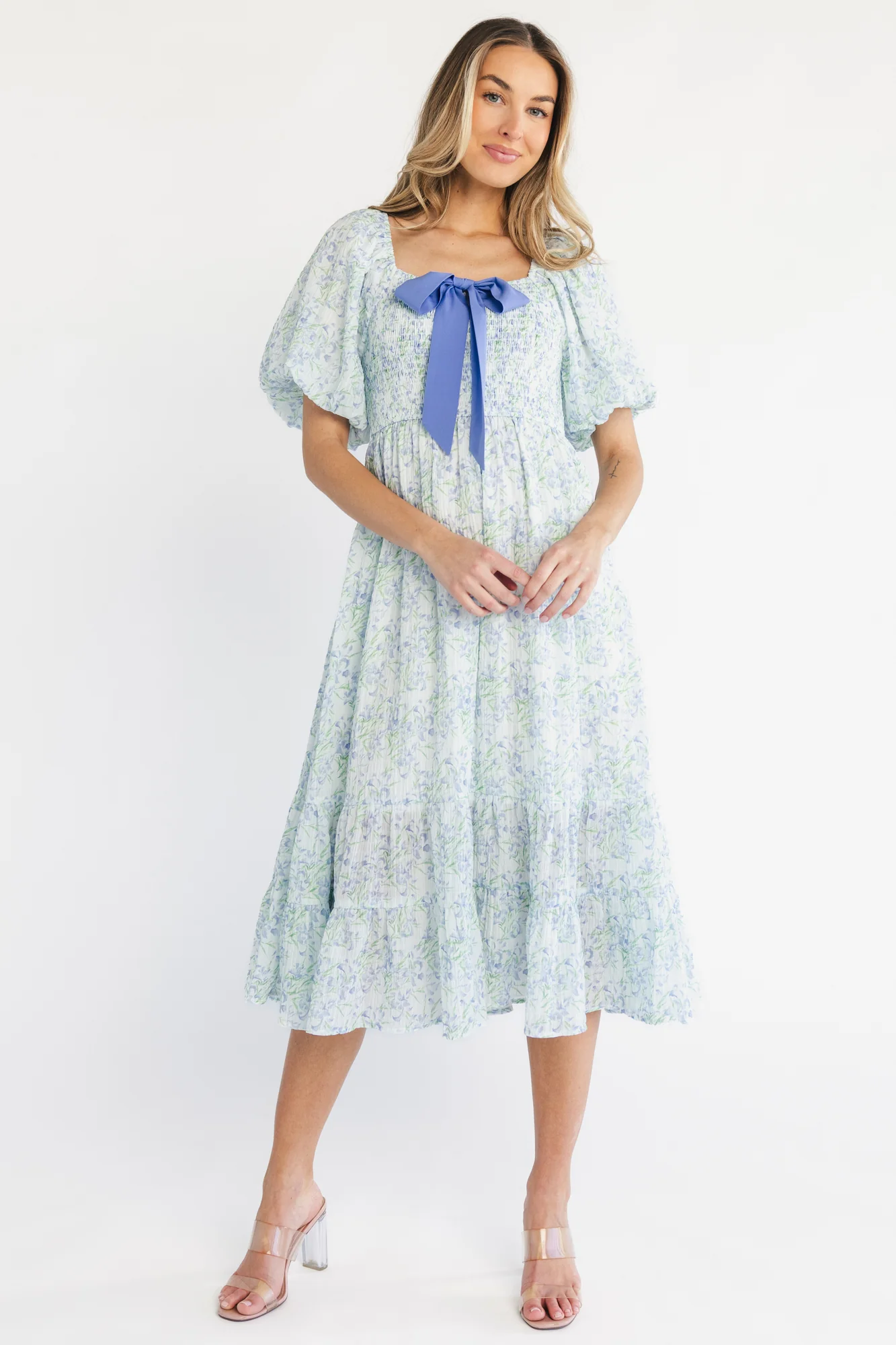 Jane Bow Midi Dress | Blue + Green Floral