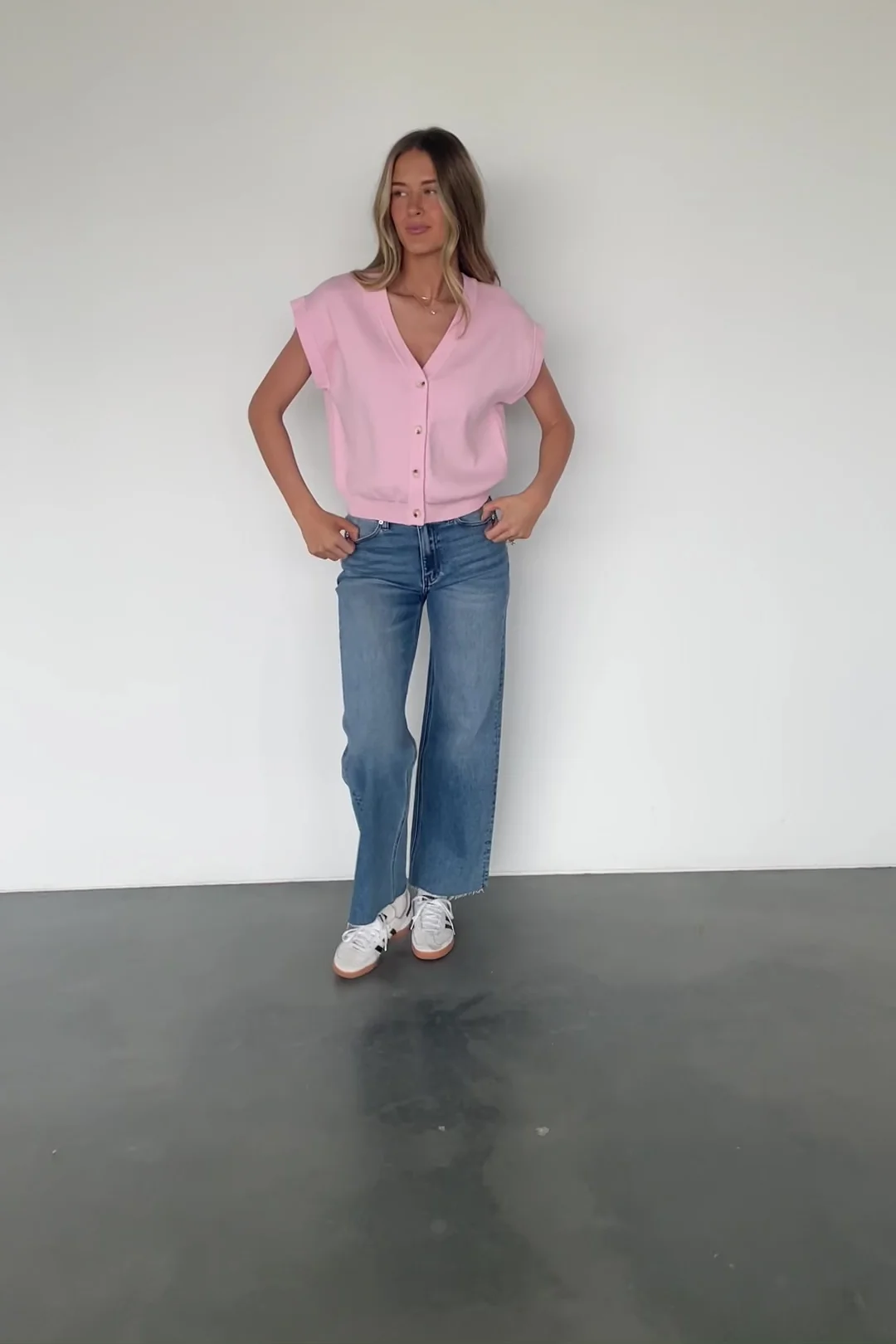Lily Short-Sleeve V-Neck Cotton Cardigan, Pink