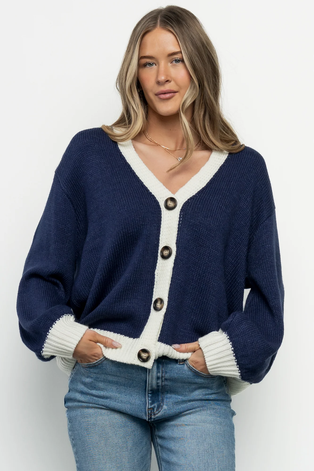 Rory Oversized Cardigan — Navy Flag Detail