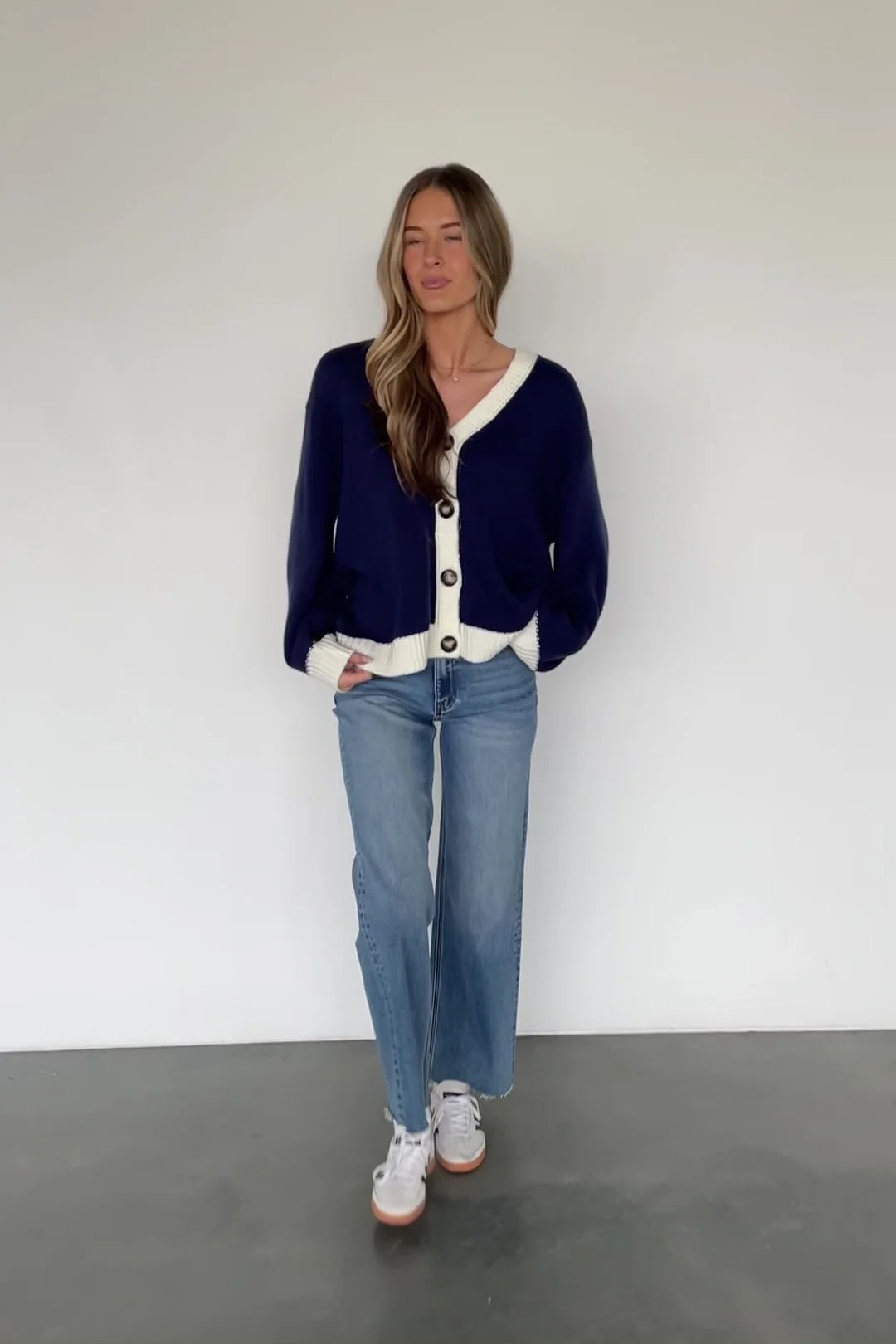 Rory Oversized Cardigan — Navy Flag Detail