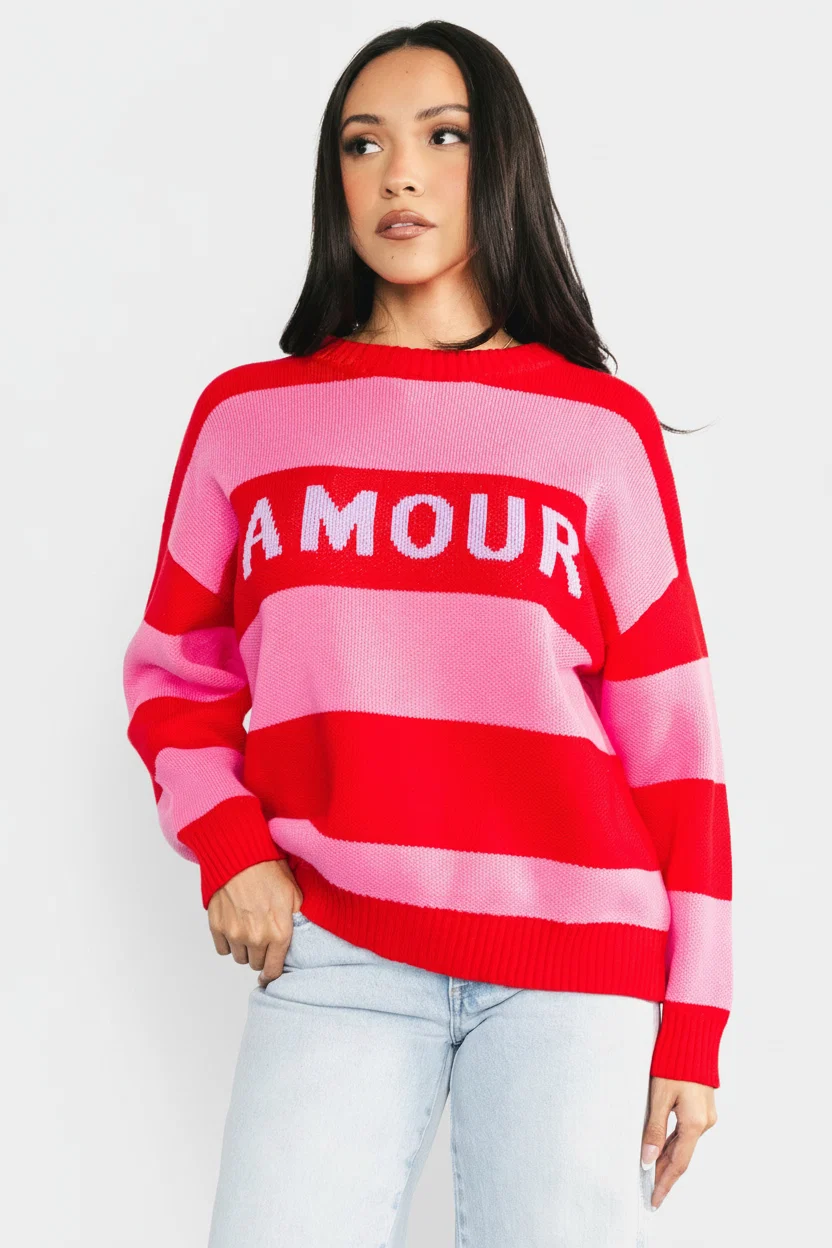 Amour Striped Sweater – Pink & Red Stripes
