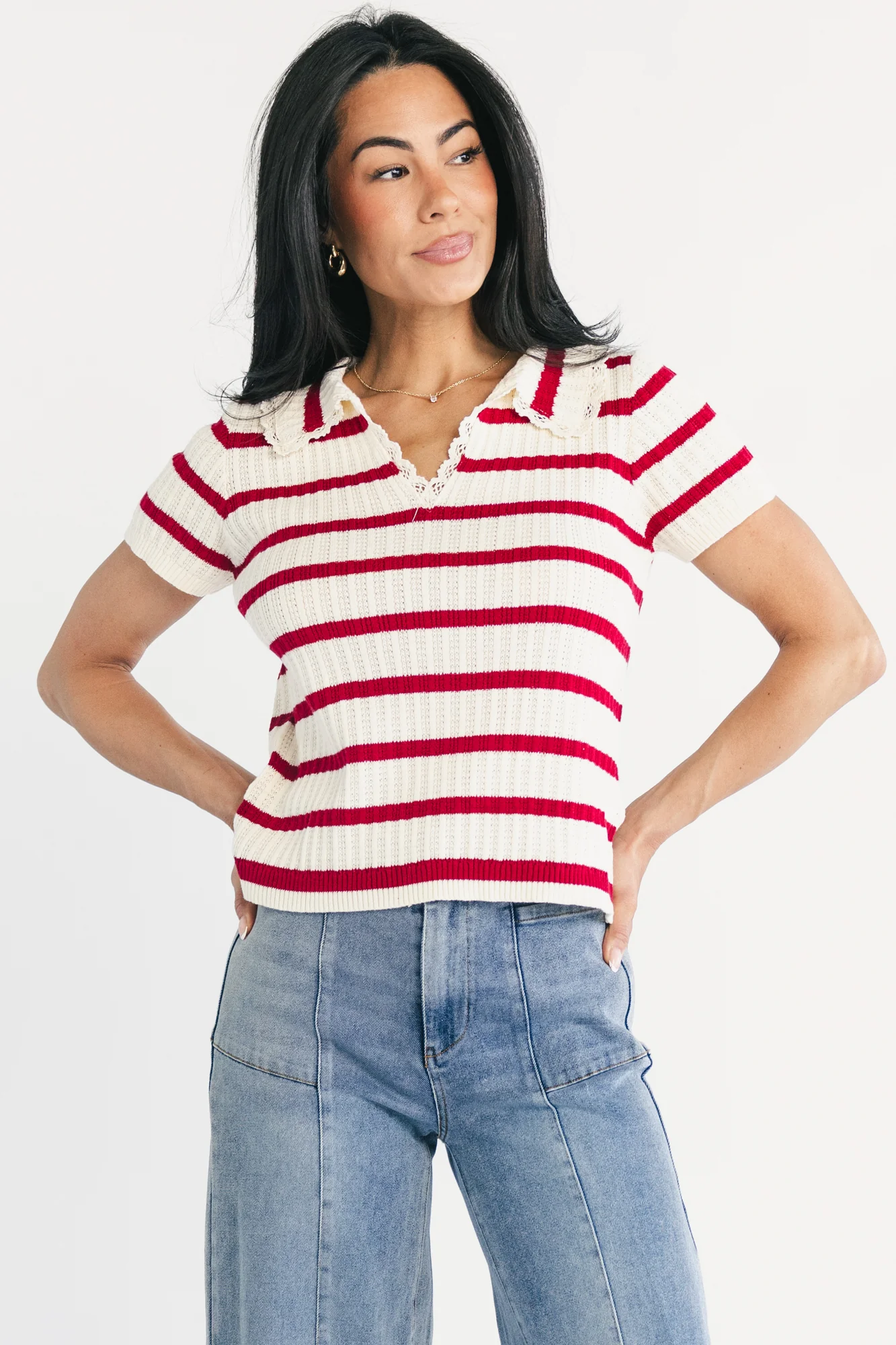Molly Striped Collar Top | Red 15 Molly Striped Collar Top | Red
