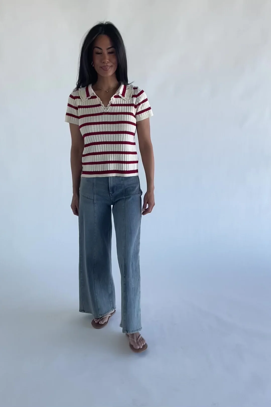 Molly Striped Collar Top | Red
