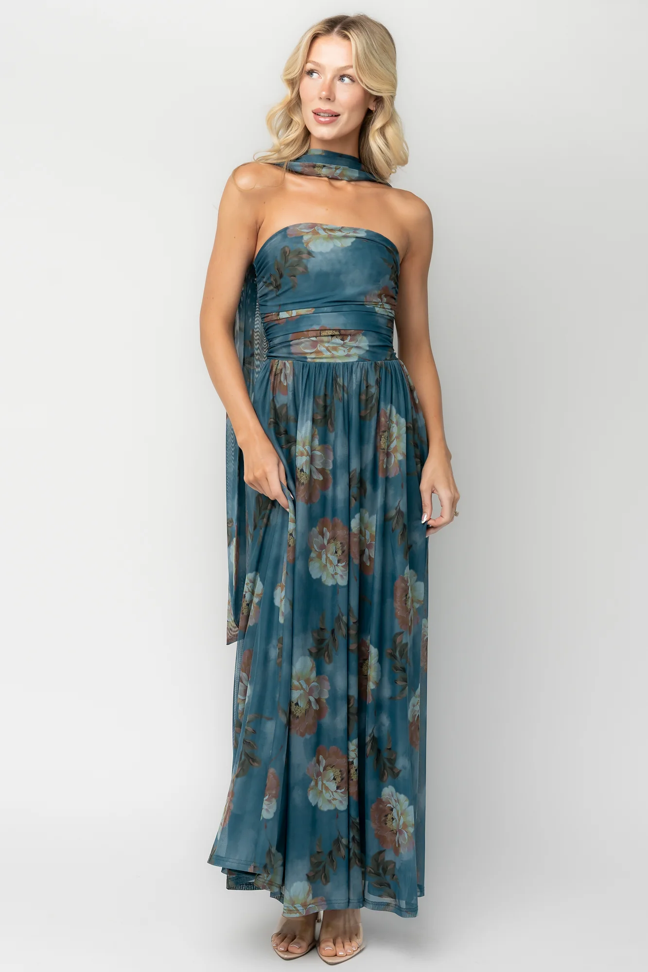 Elias Strapless Maxi Dress | Deep Teal Floral