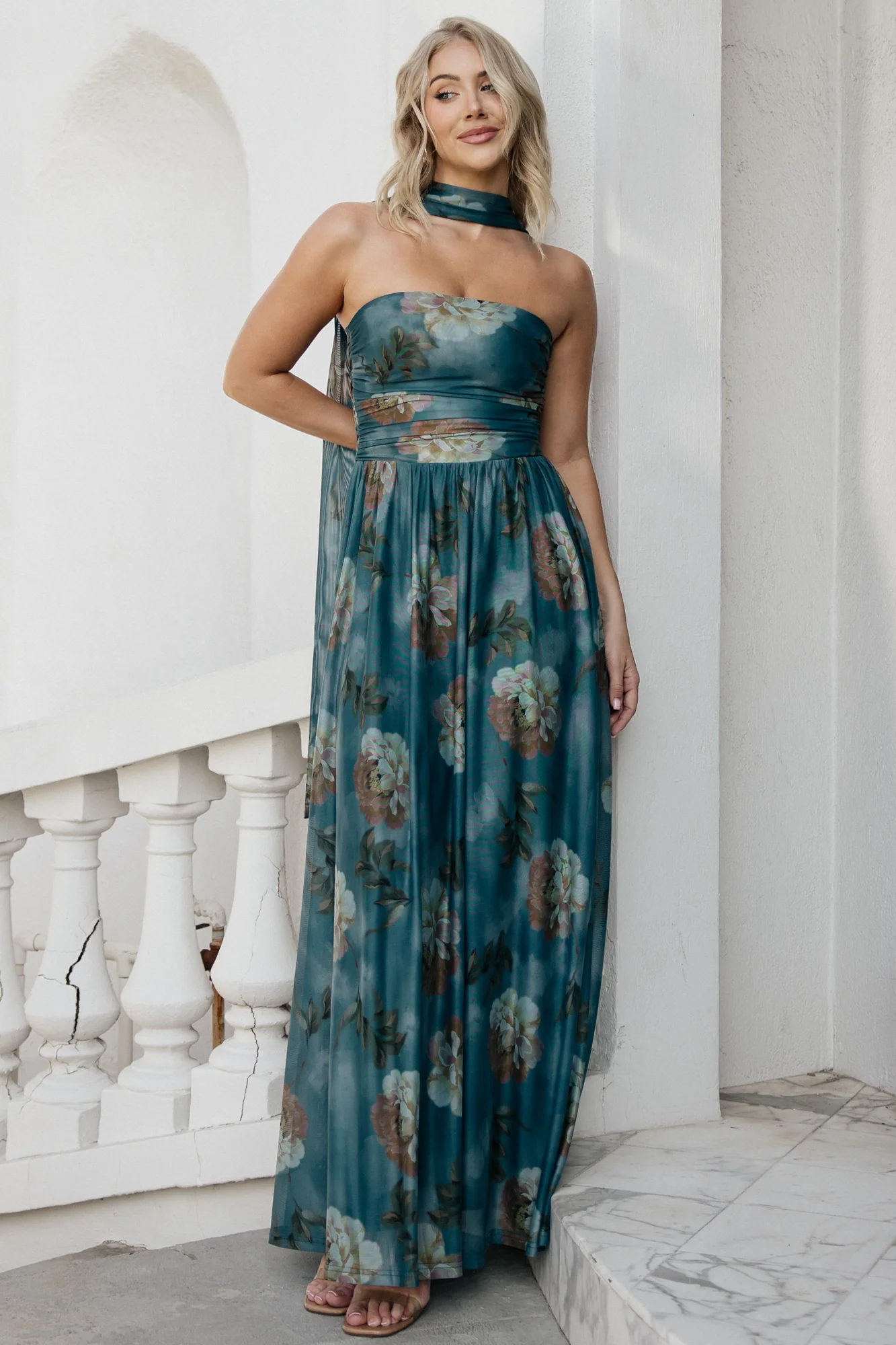 Elias Strapless Maxi Dress | Deep Teal Floral