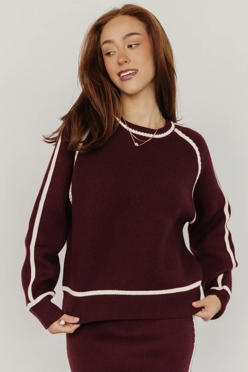Ava Knit Sweater — Wine, Soft Round-Neck Knit