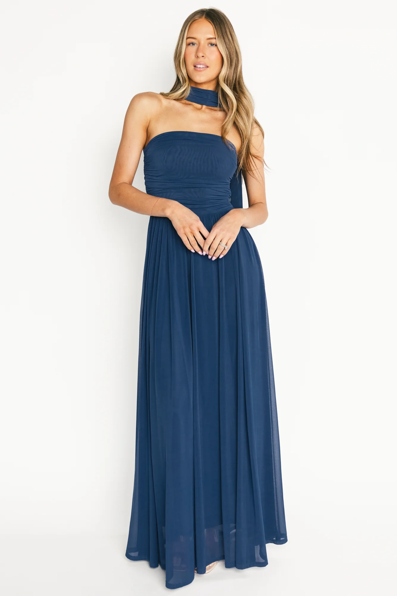 Elias Strapless Maxi Dress — Deep Blue Mesh