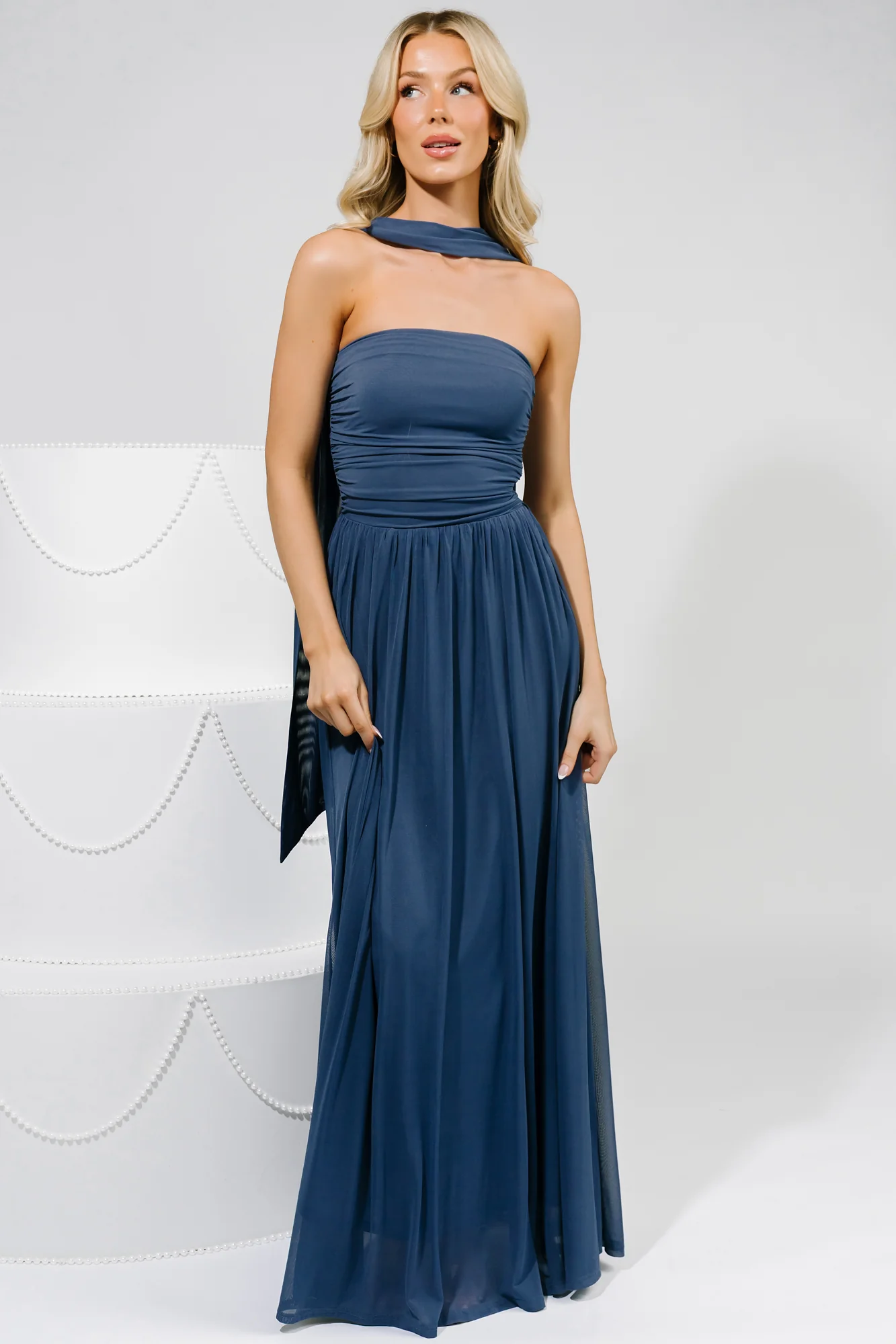 Elias Strapless Maxi Dress — Deep Blue Mesh 3 Elias Strapless Maxi Dress — Deep Blue Mesh