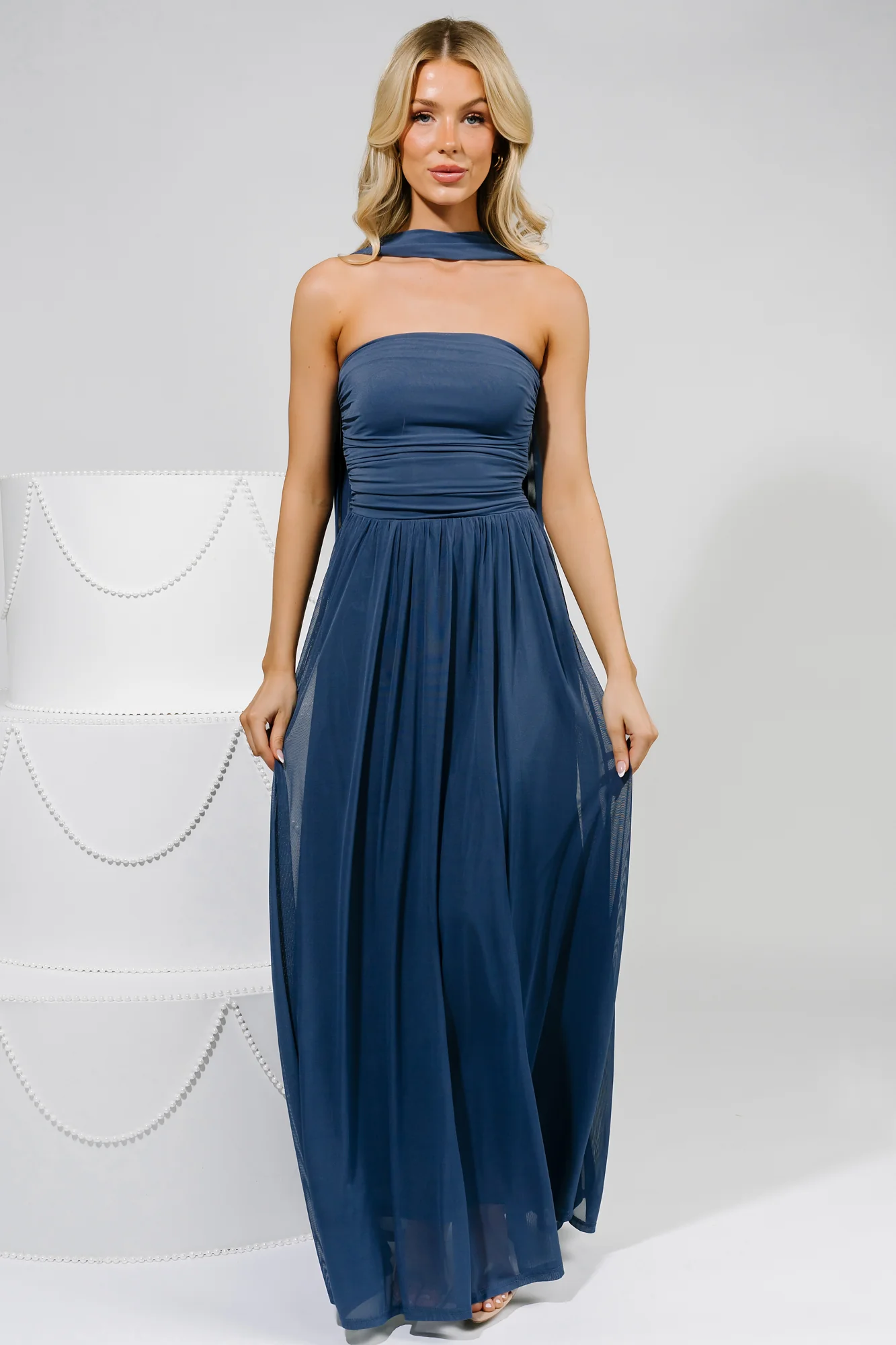 Elias Strapless Maxi Dress — Deep Blue Mesh 6 Elias Strapless Maxi Dress — Deep Blue Mesh