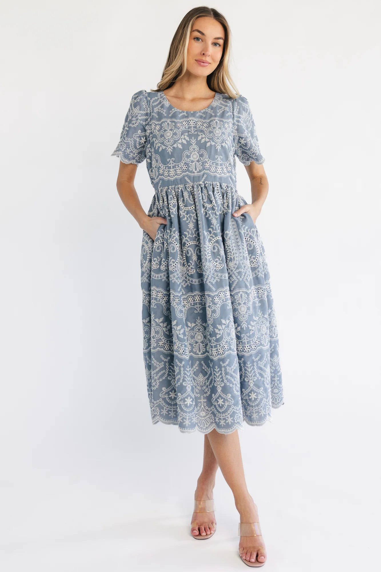 Margot Eyelet Midi Dress | Slate 1 Margot Eyelet Midi Dress | Slate